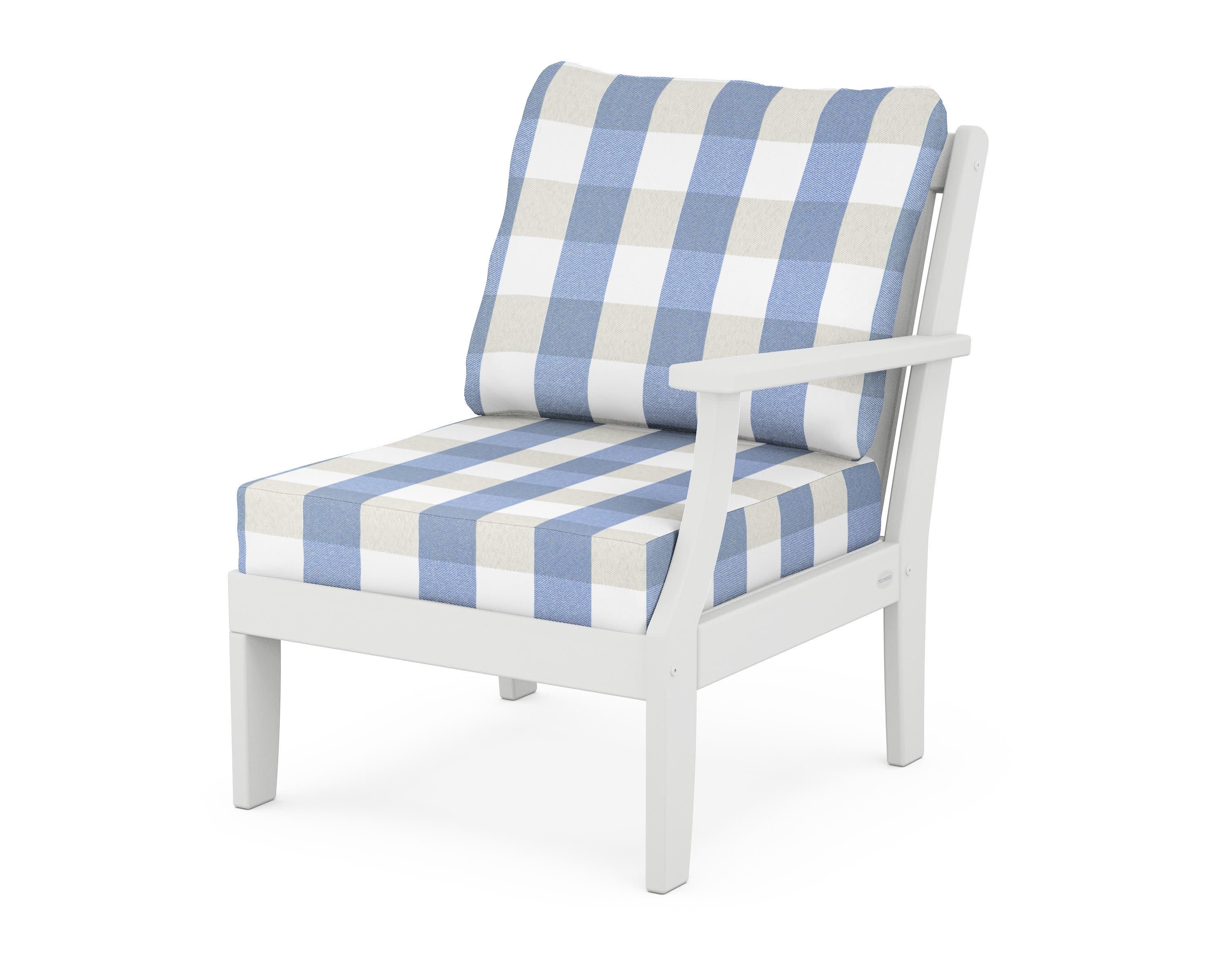 Braxton Modular Right Arm Chair in White / Buffalo Plaid Sky Blue