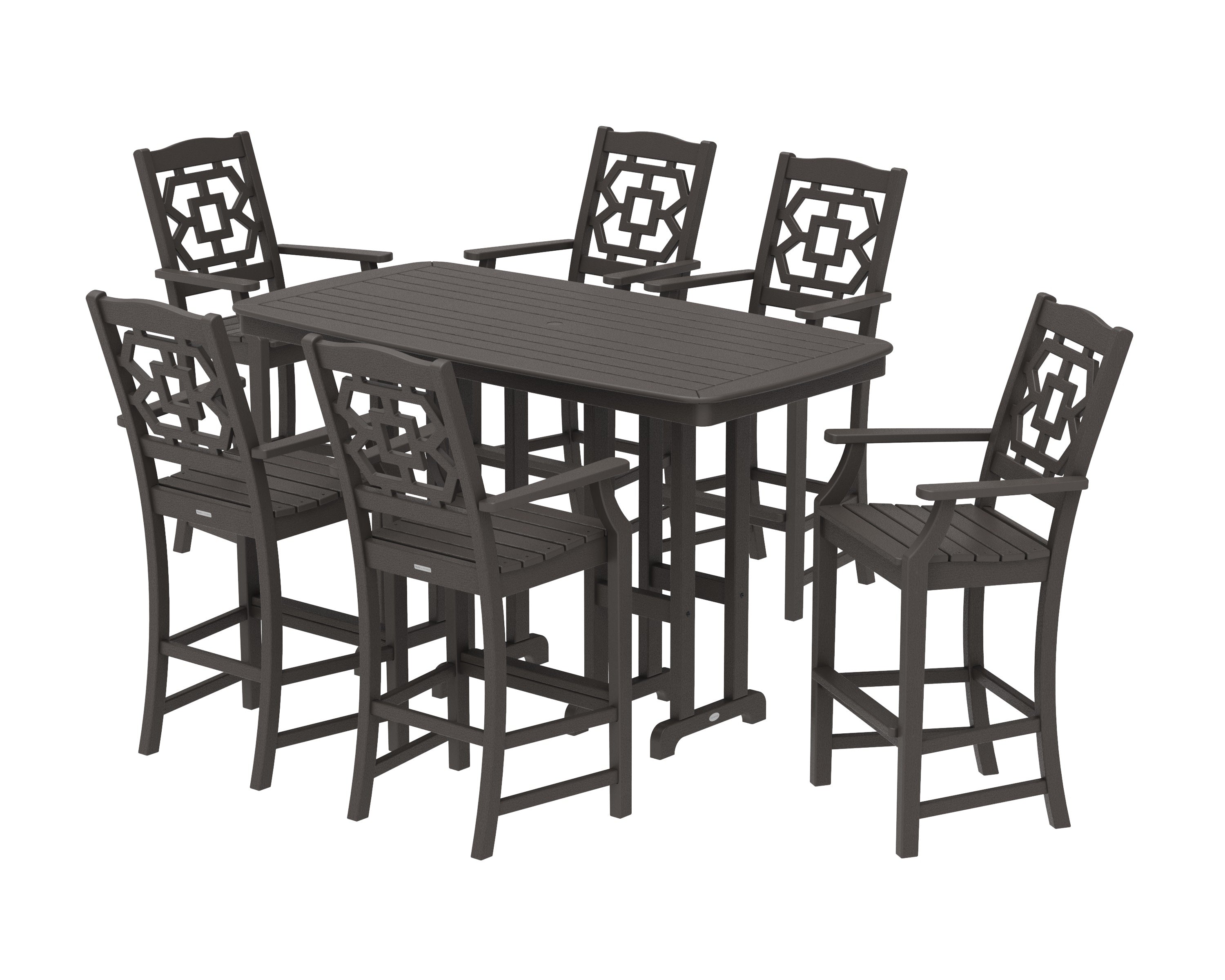 Chinoiserie Arm Chair 7-Piece Bar Set in Vintage Coffee