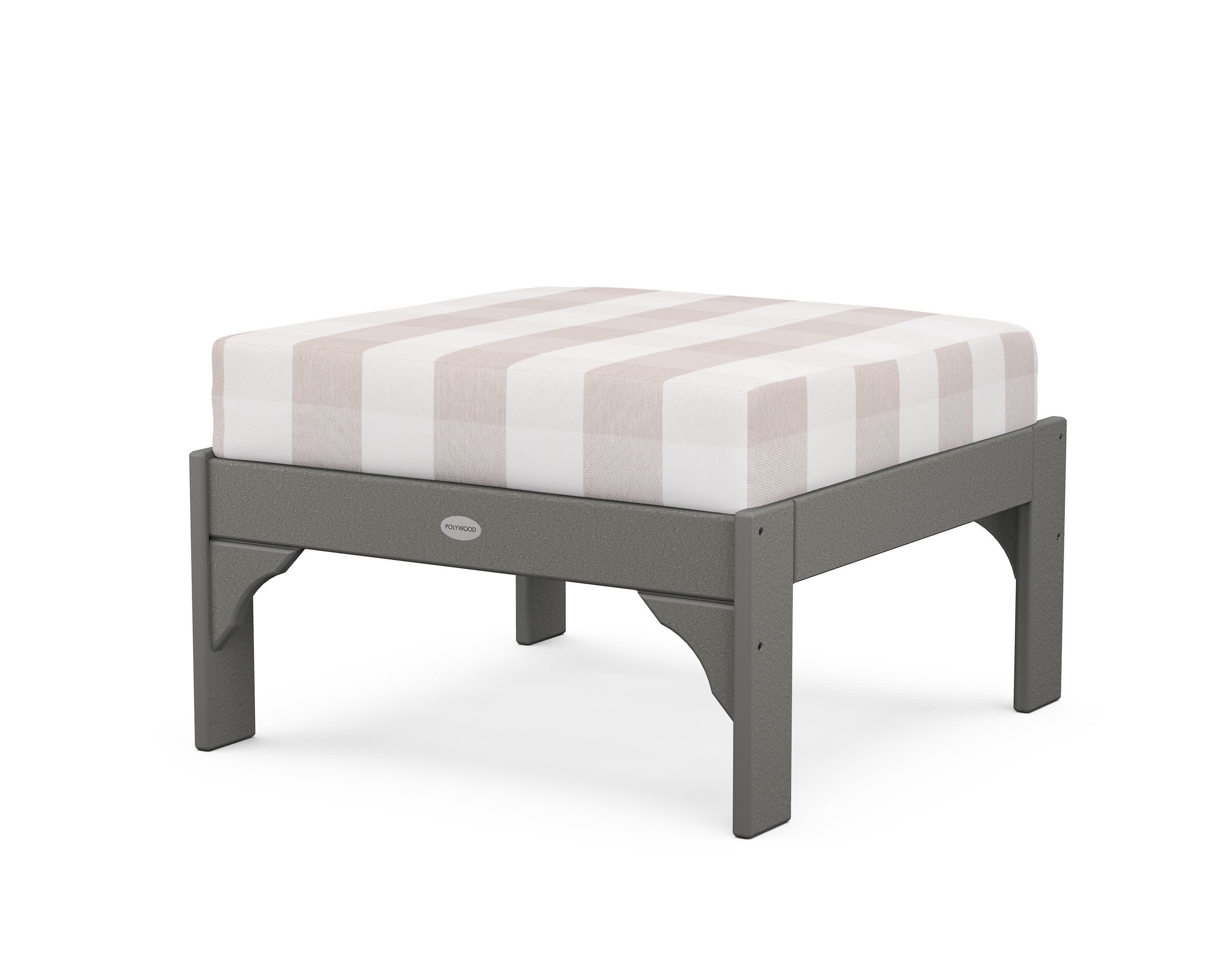 Vineyard Deep Seating Ottoman in Slate Grey / Buffalo Plaid Dune Burlap