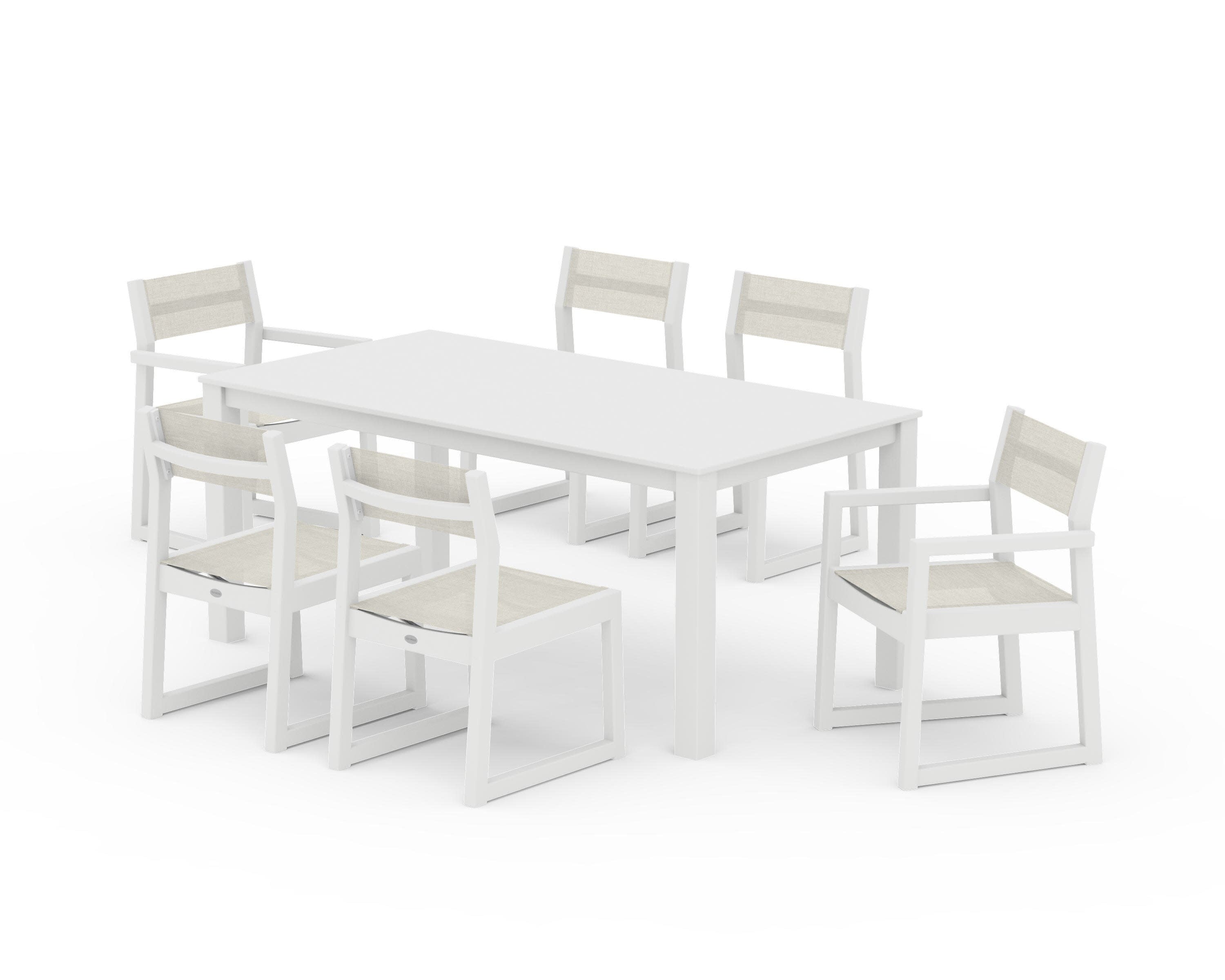 EDGE Sling 7-Piece Parsons Dining Set in White / Parchment Sling