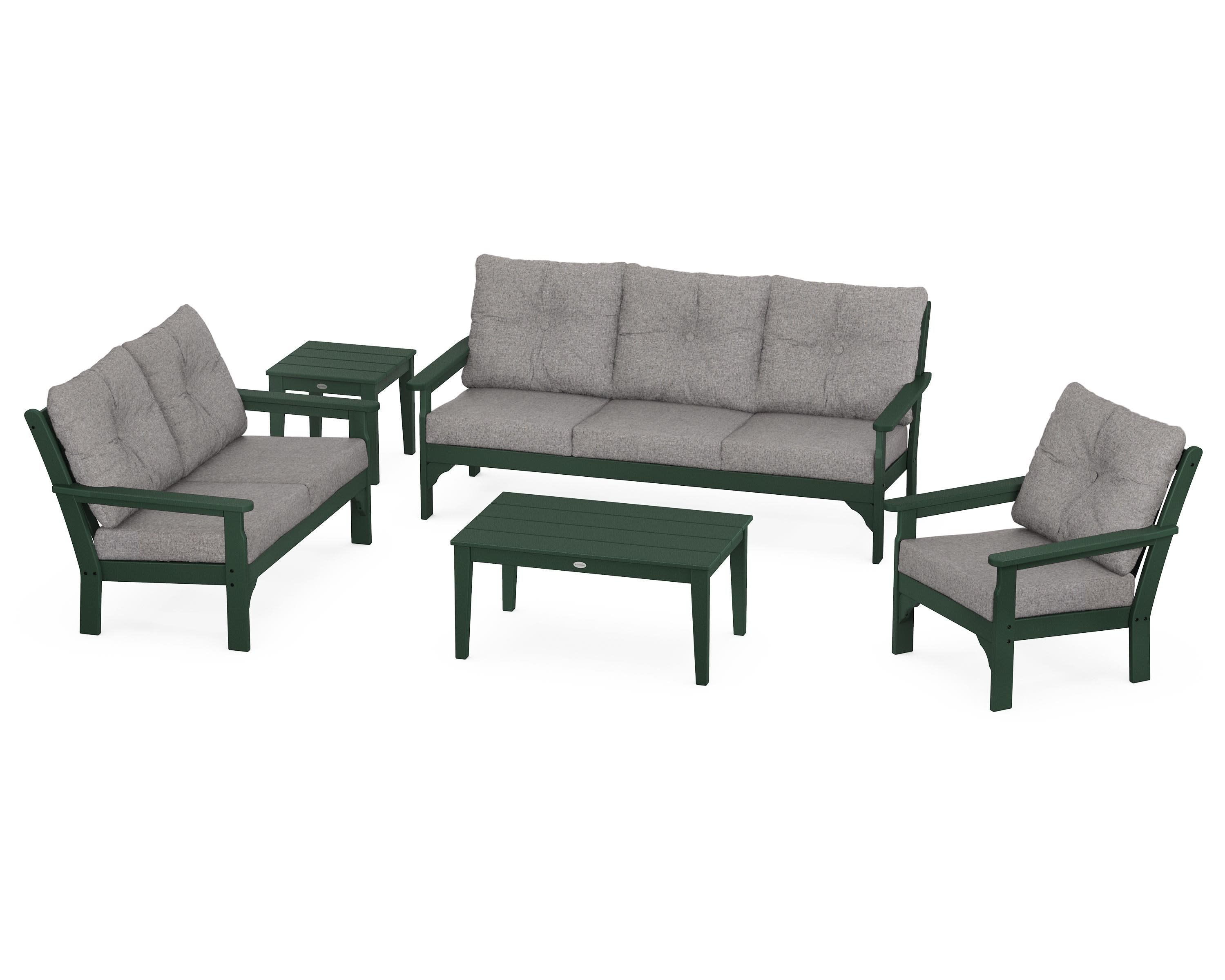 Vineyard 5 Piece Deep Seating Set in Green / Grey Mist