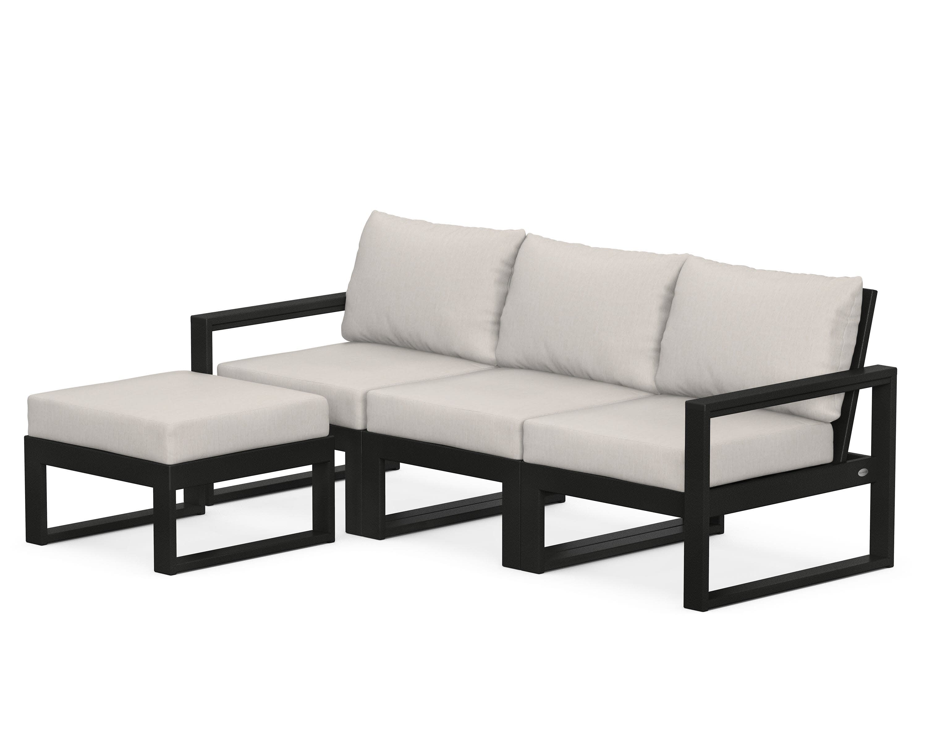 EDGE 4-Piece Modular Deep Seating Set with Ottoman in Black / Cast Ash