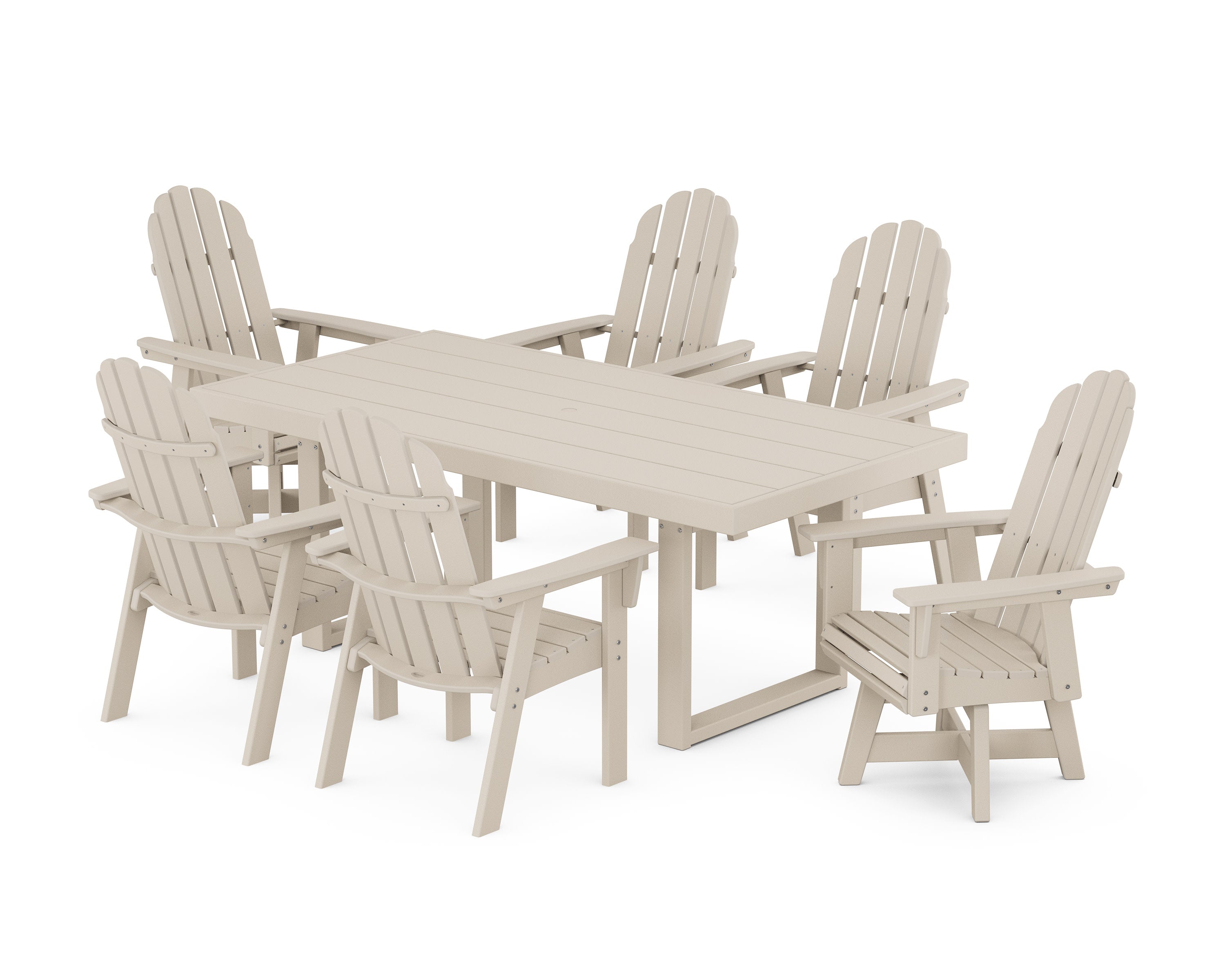 Vineyard Curveback Adirondack Swivel Chair 7-Piece Dining Set in Sand