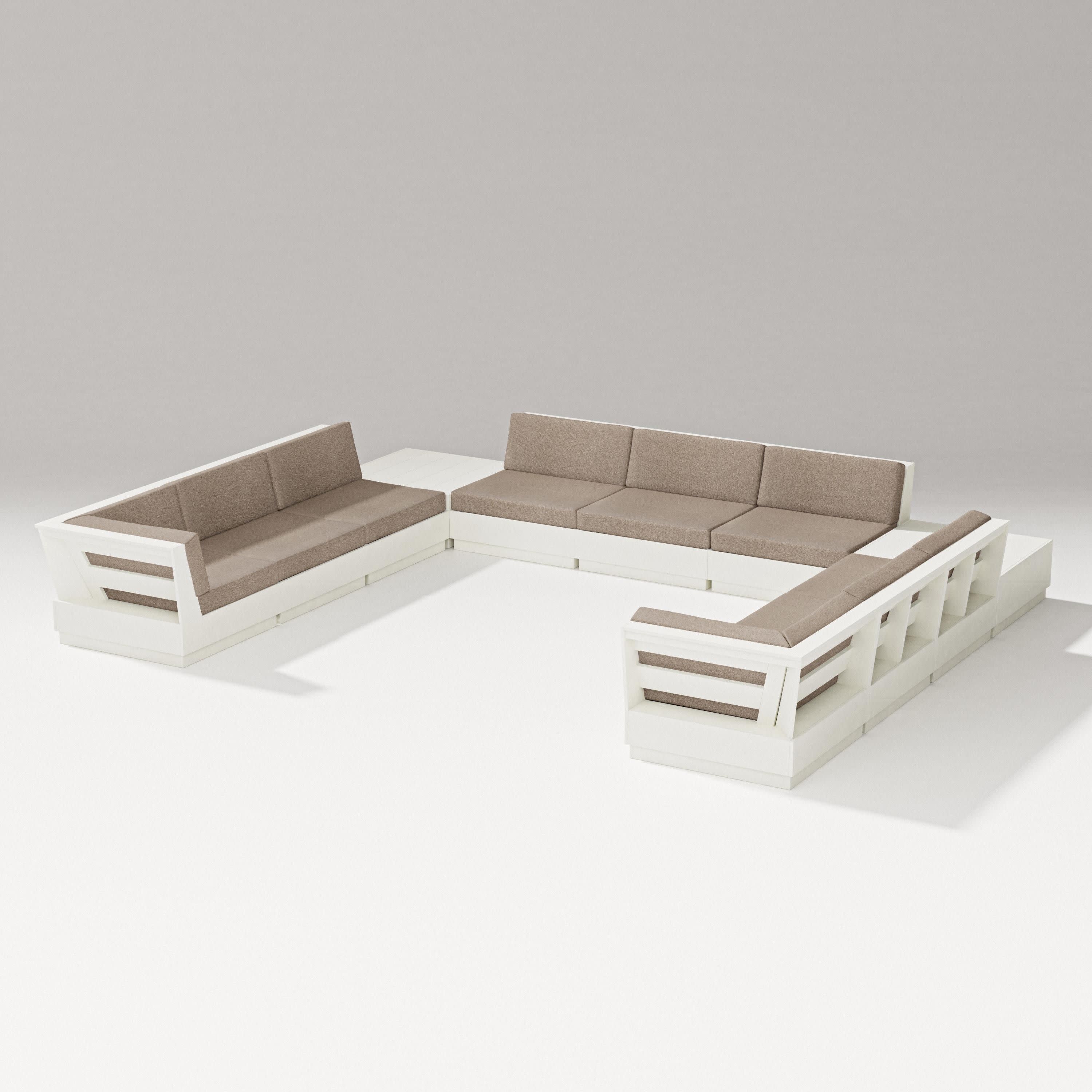 Elevate 11-Piece U-Shaped Sofa Sectional in Vintage White / Spiced Burlap