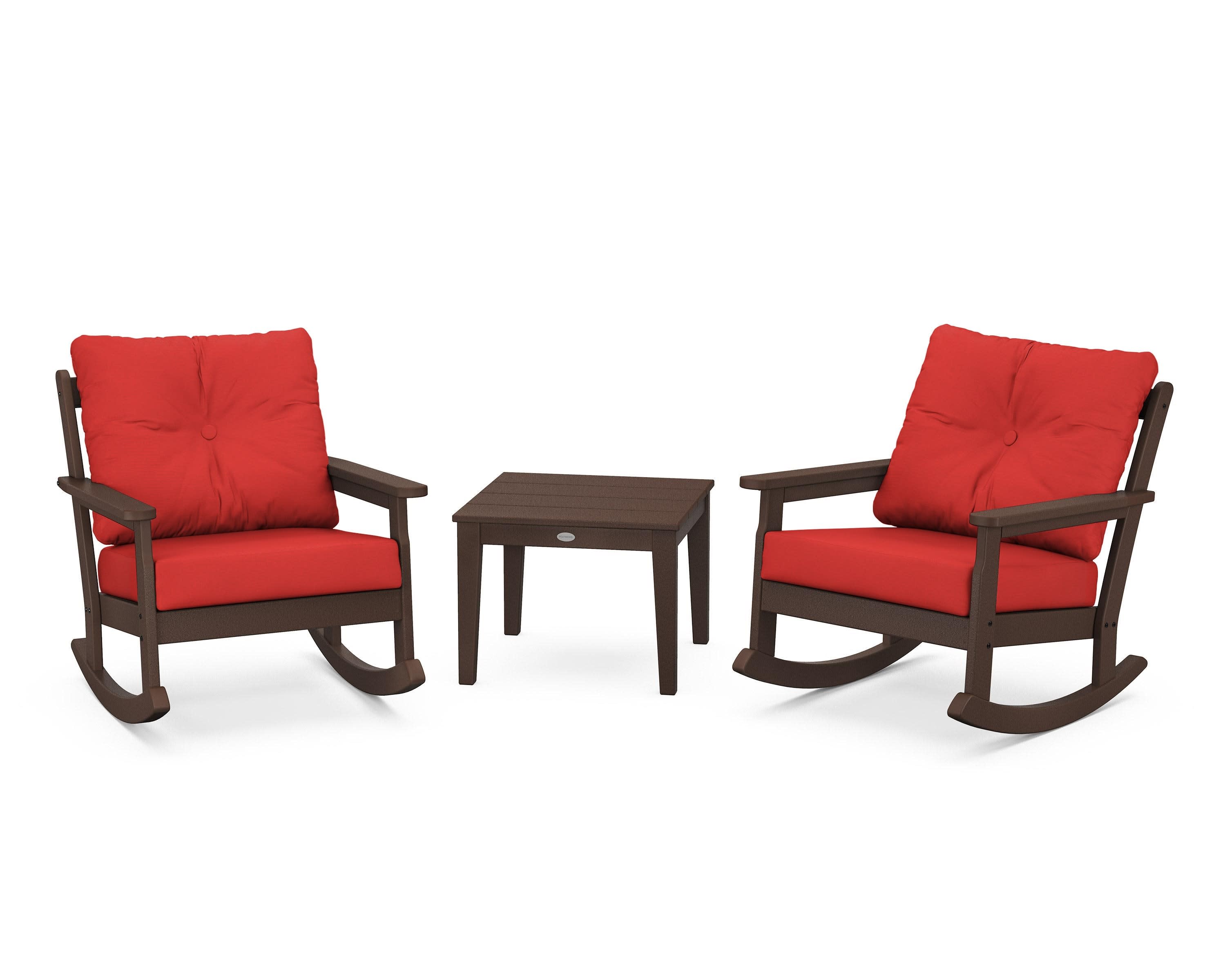 Vineyard 3-Piece Deep Seating Rocker Set in Mahogany / Crimson Linen