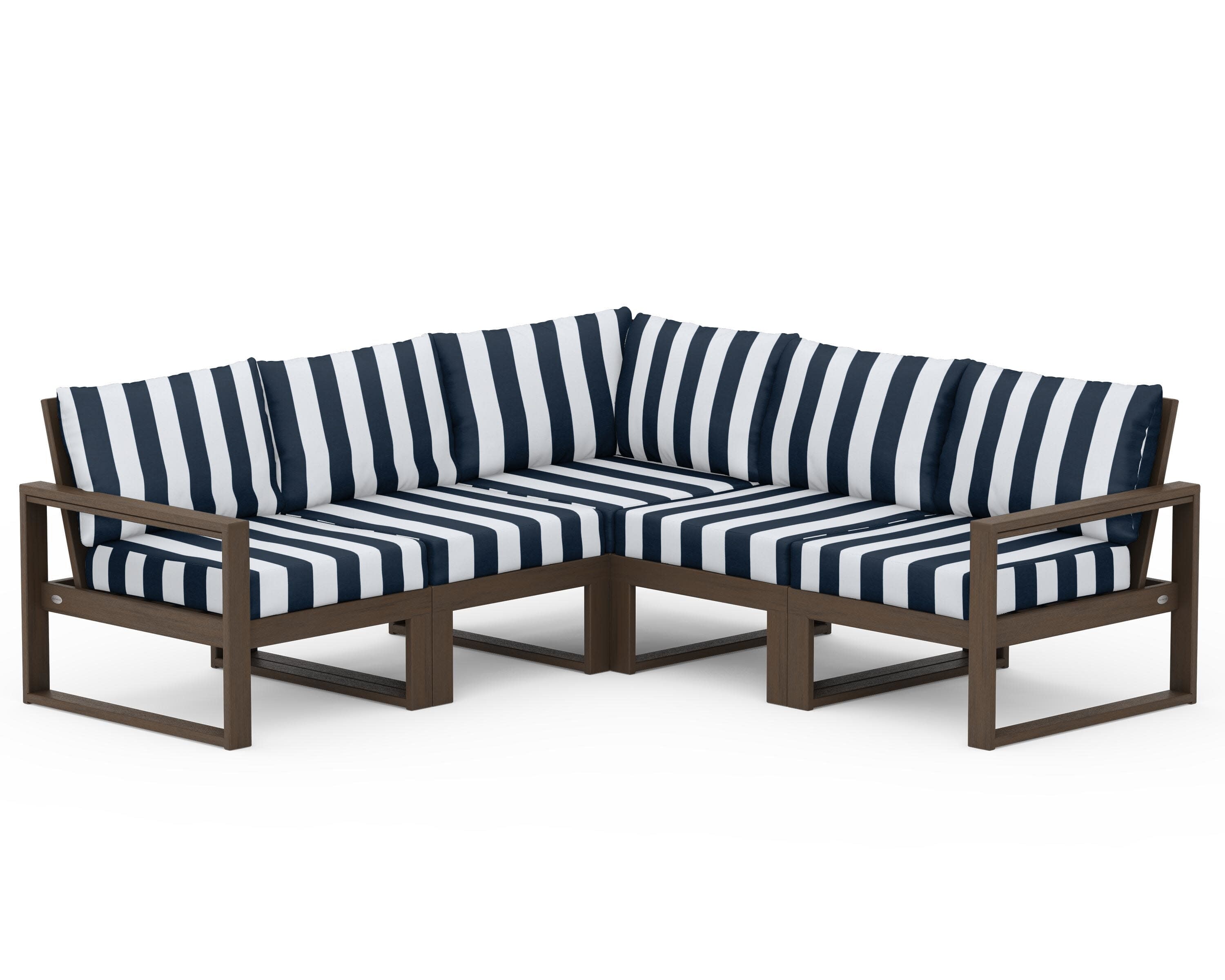 EDGE 5-Piece Modular Deep Seating Set in Kona / Cabana Stripe Marine Indigo
