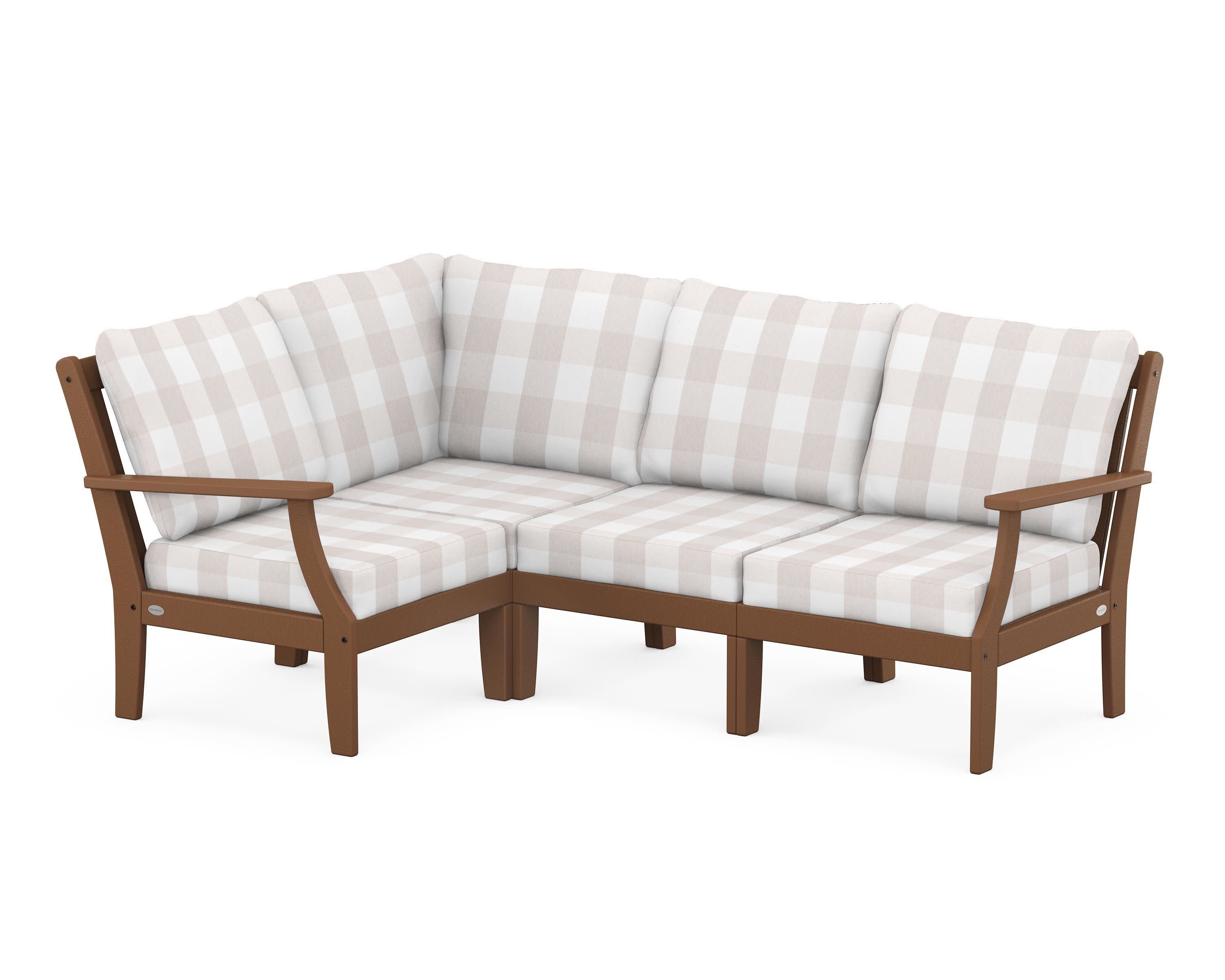 Braxton Modular 4-Piece Deep Seating Set in Teak / Buffalo Plaid Dune Burlap