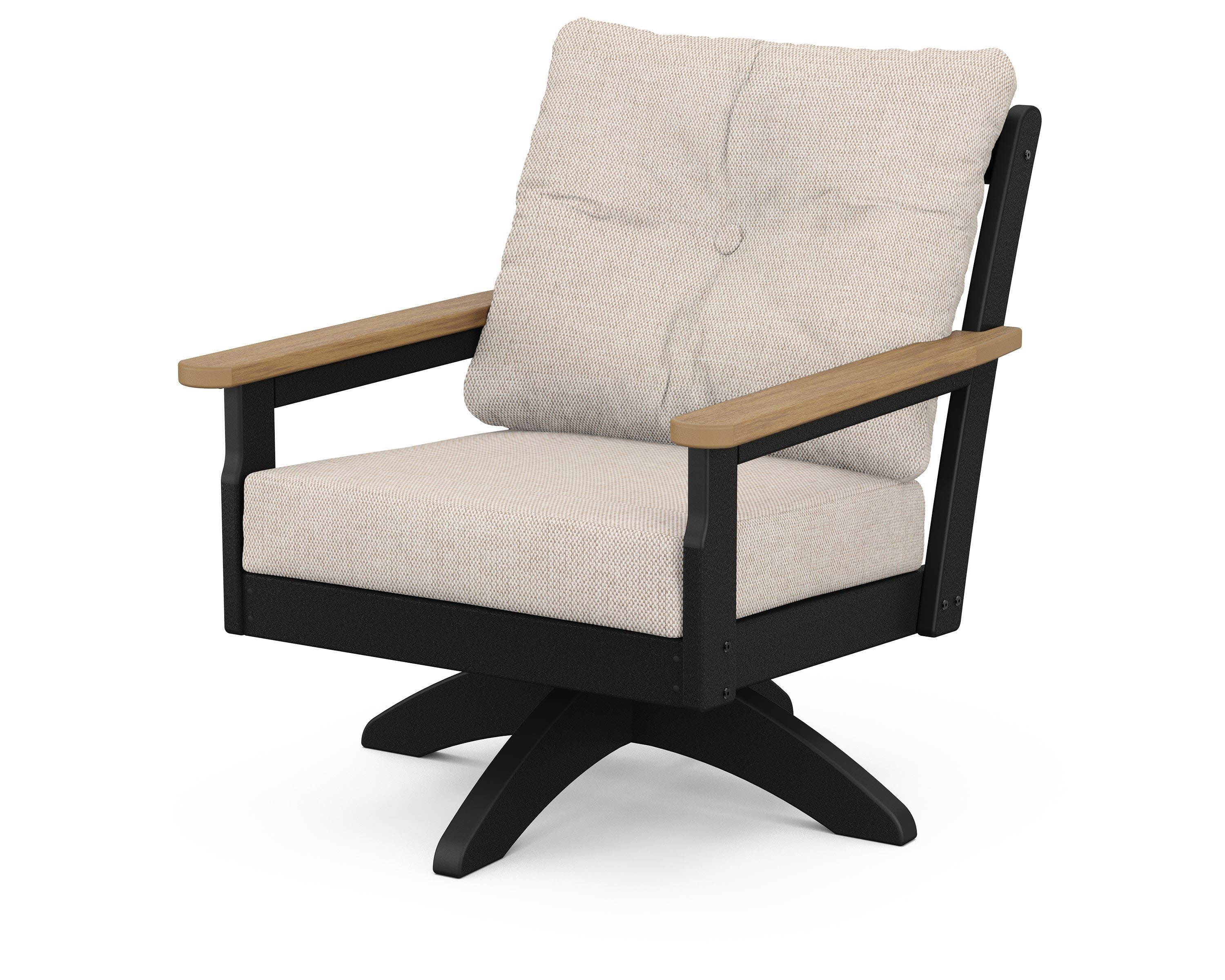 Vineyard Deep Seating Swivel Chair in Black / Natural / Blend Linen
