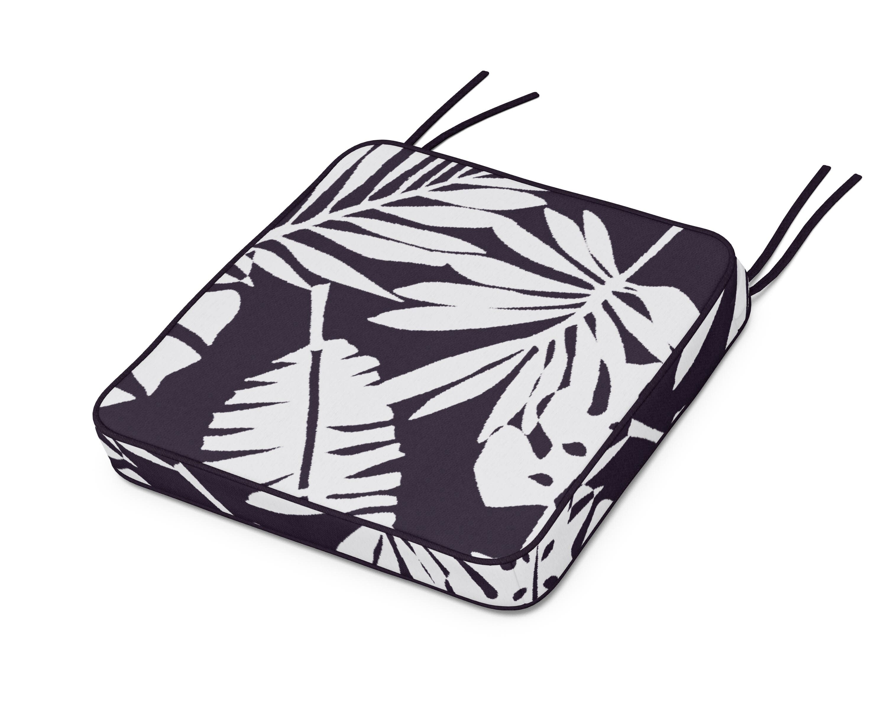 Chinoiserie Side Chair Seat Cushion in Leaf Navy