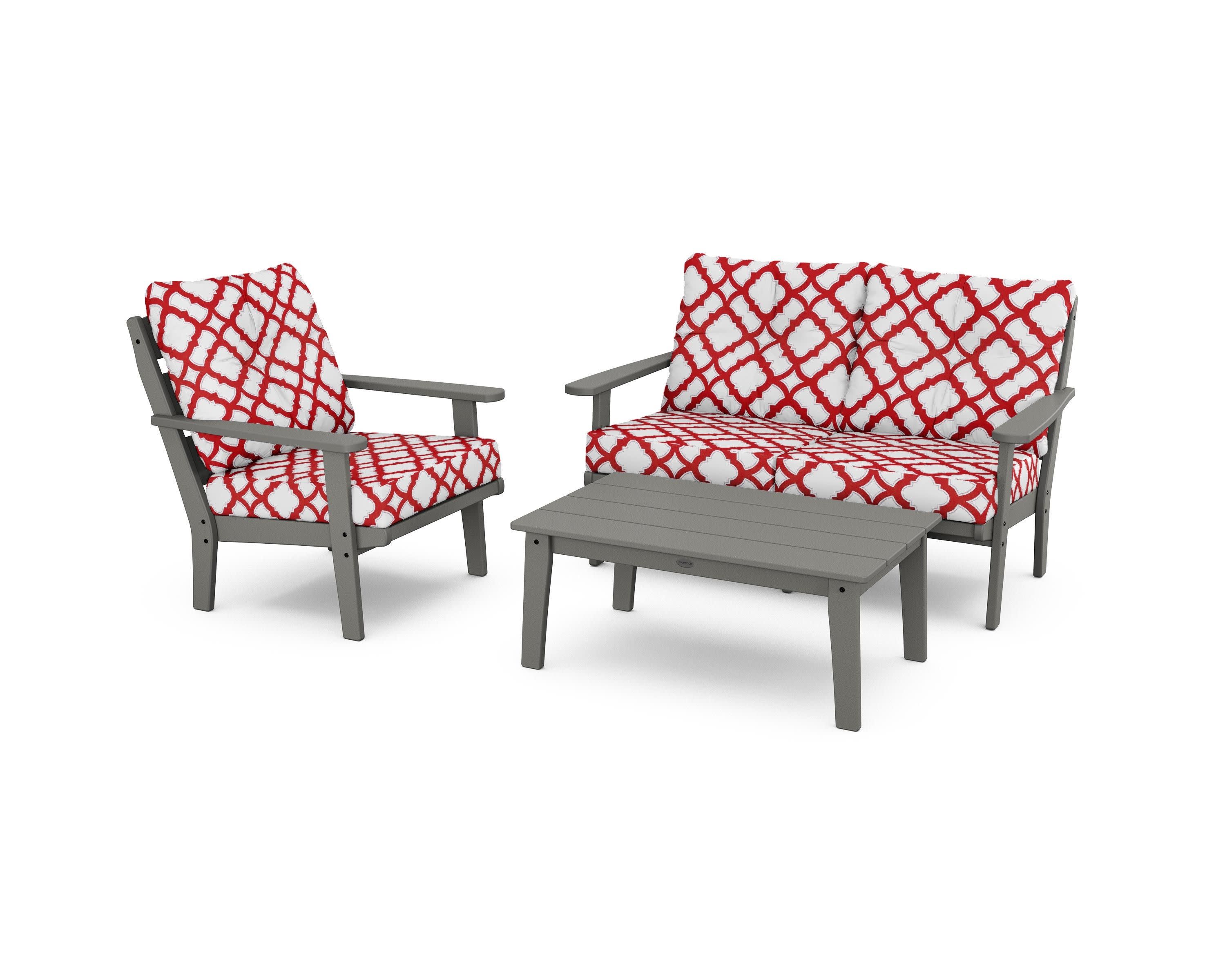 Lakeside 3-Piece Deep Seating Set in Slate Grey / Trellis Crimson