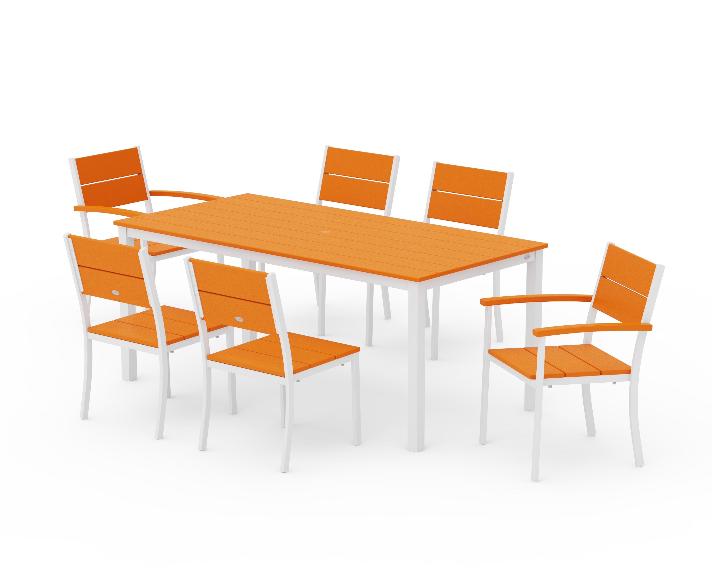 Main Street 7-Piece Dining Set in White / Tangerine