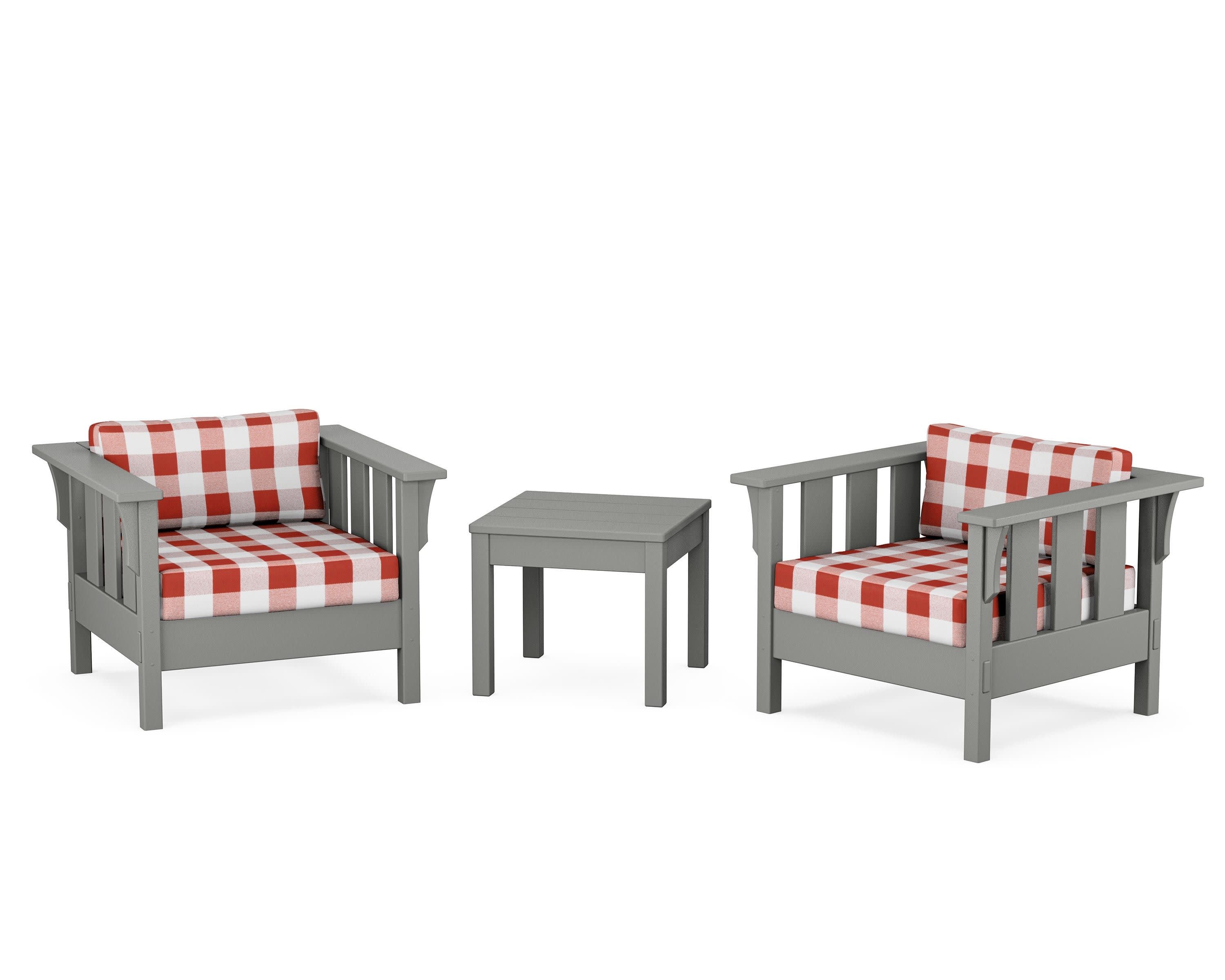 Acadia 3-Piece Deep Seating Set in Slate Grey / Buffalo Plaid Crimson