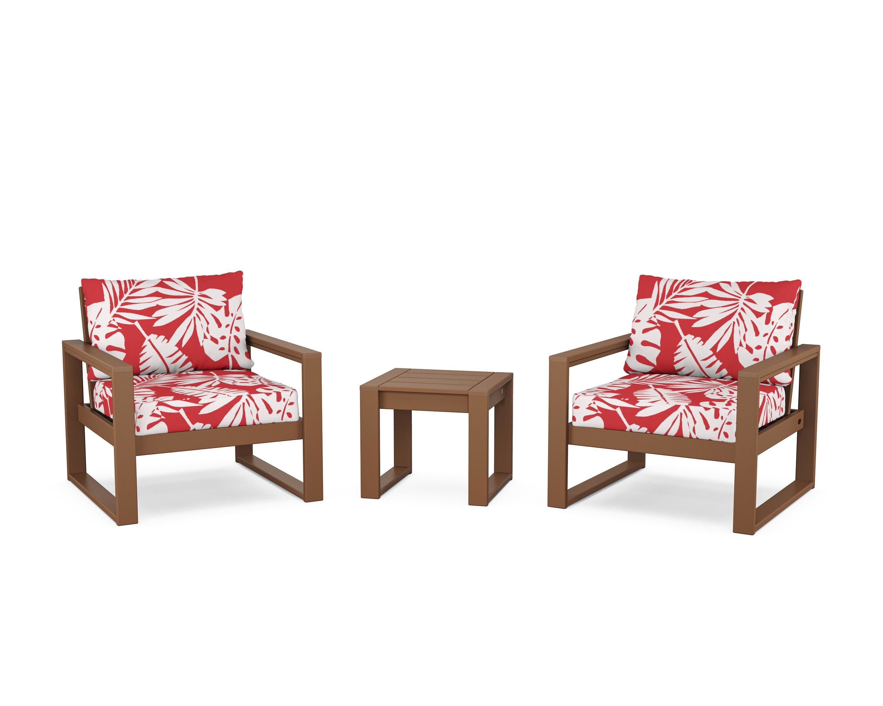 EDGE Sectional 3-Piece Deep Seating Set in Teak / Leaf Crimson
