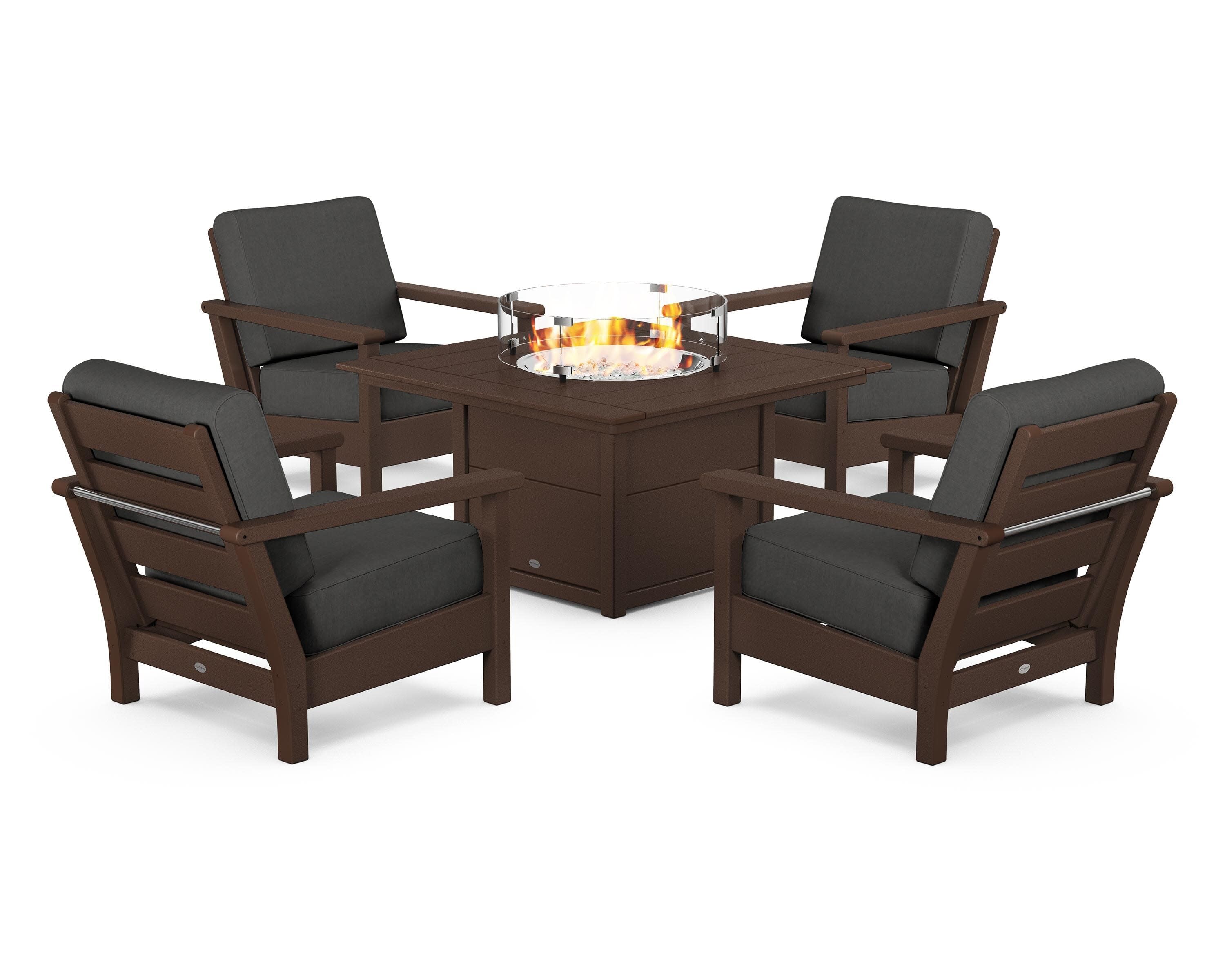 Harbour 5-Piece Conversation Set with Fire Pit Table in Mahogany / Spectrum Carbon