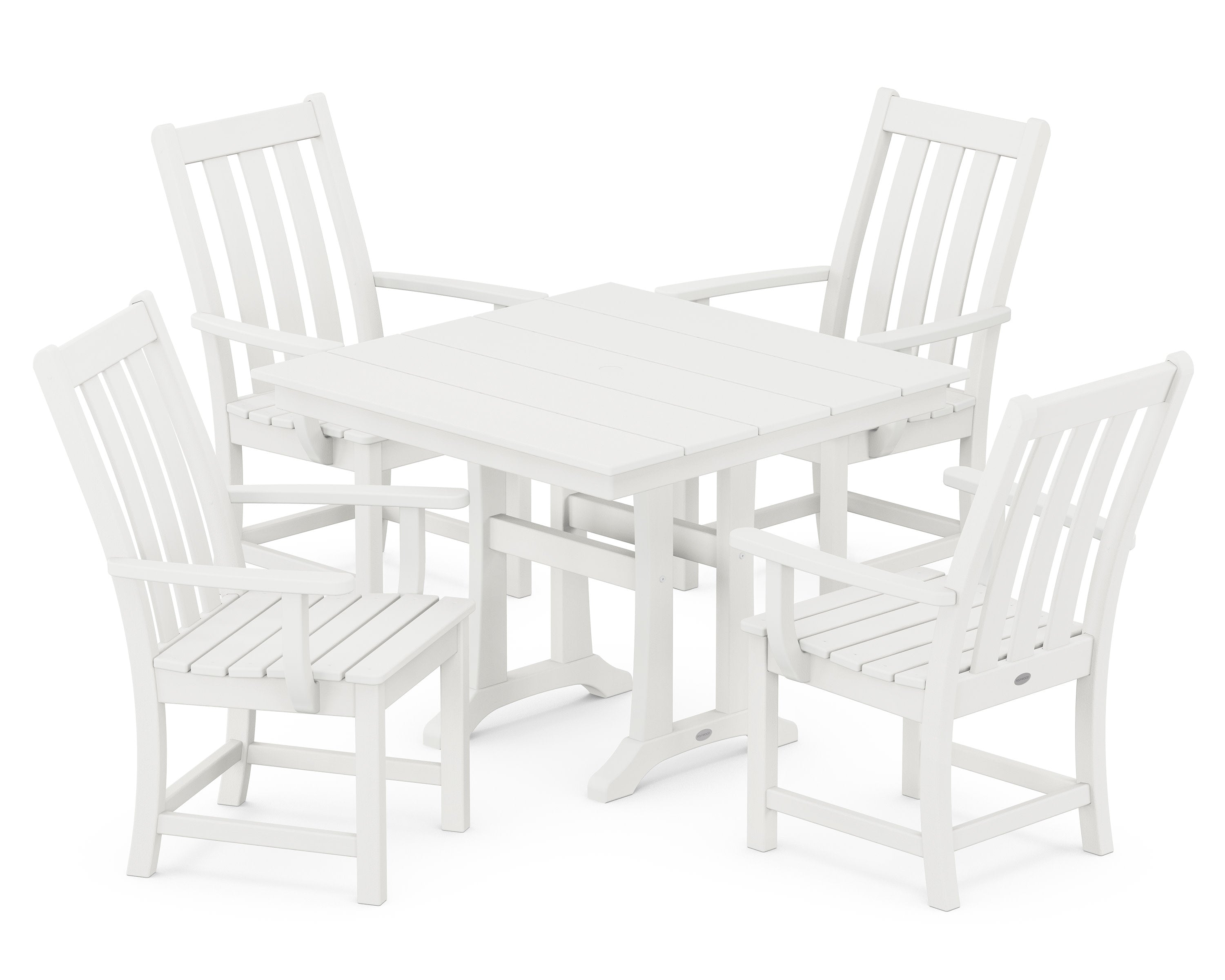 Vineyard 5-Piece Farmhouse Trestle Arm Chair Dining Set in Vintage White