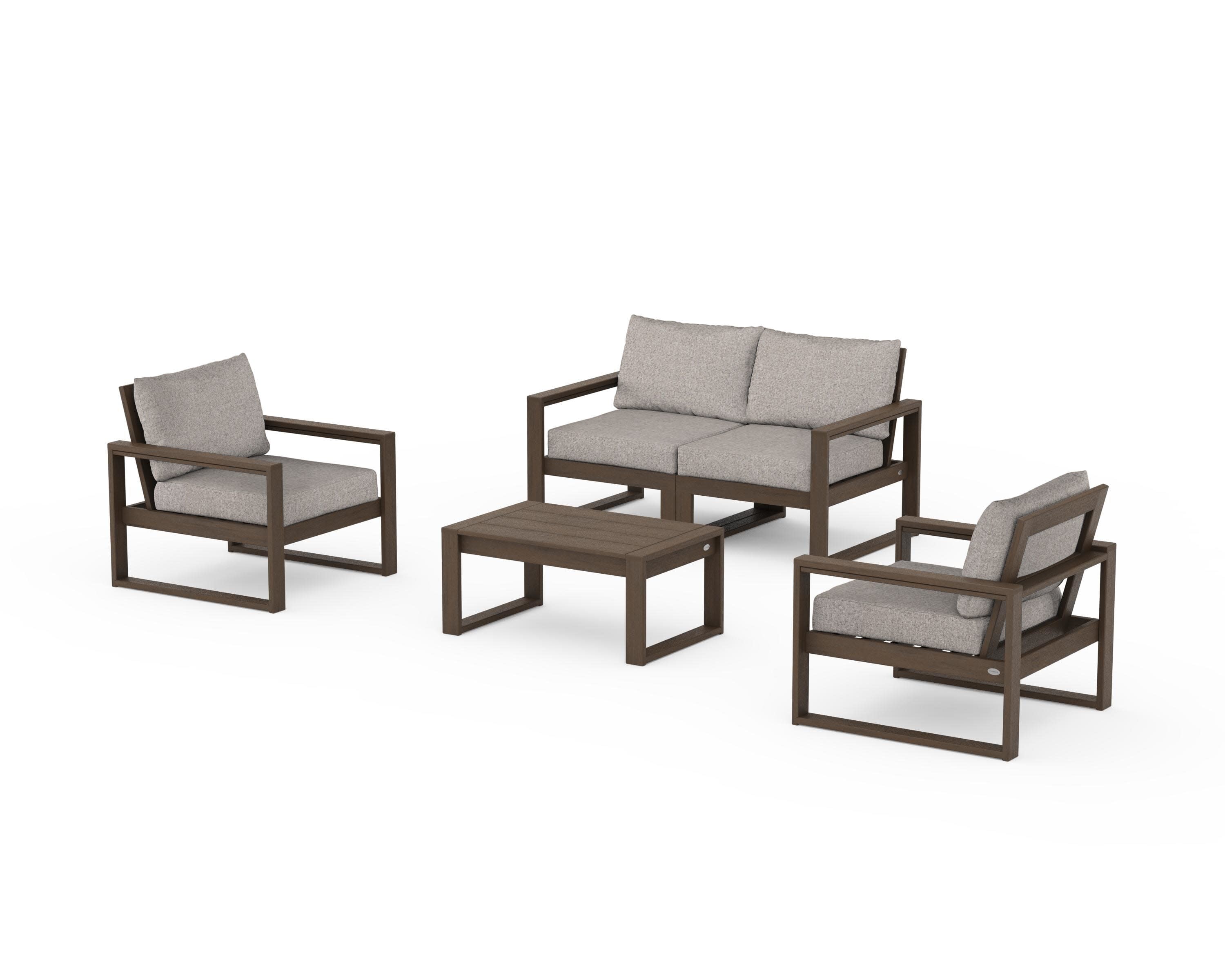 EDGE Sectional 4-Piece Deep Seating Set with Loveseat in Kona / Weathered Tweed