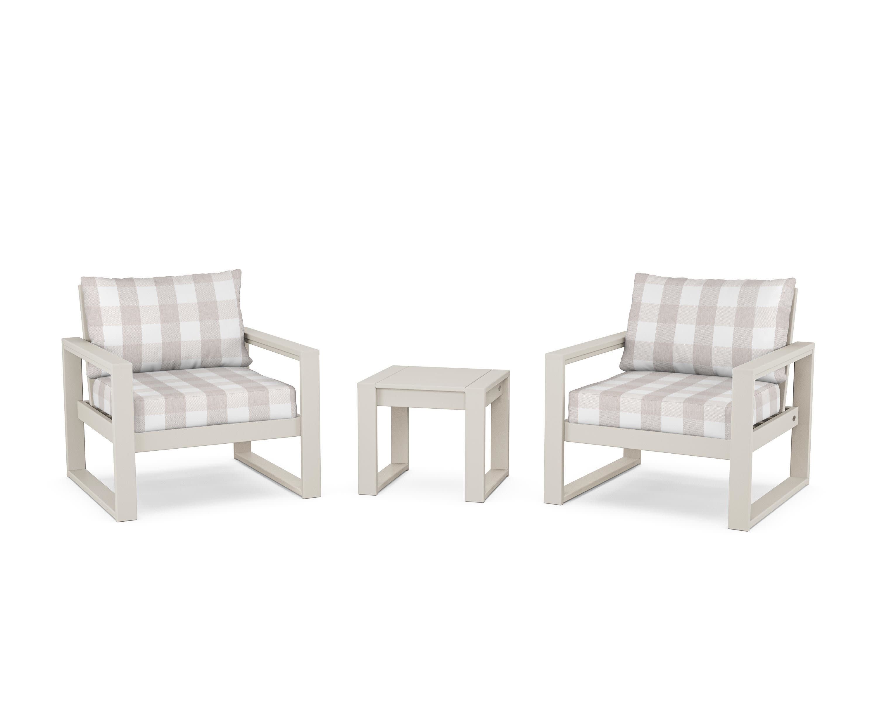 EDGE Sectional 3-Piece Deep Seating Set in Sand / Buffalo Plaid Dune Burlap