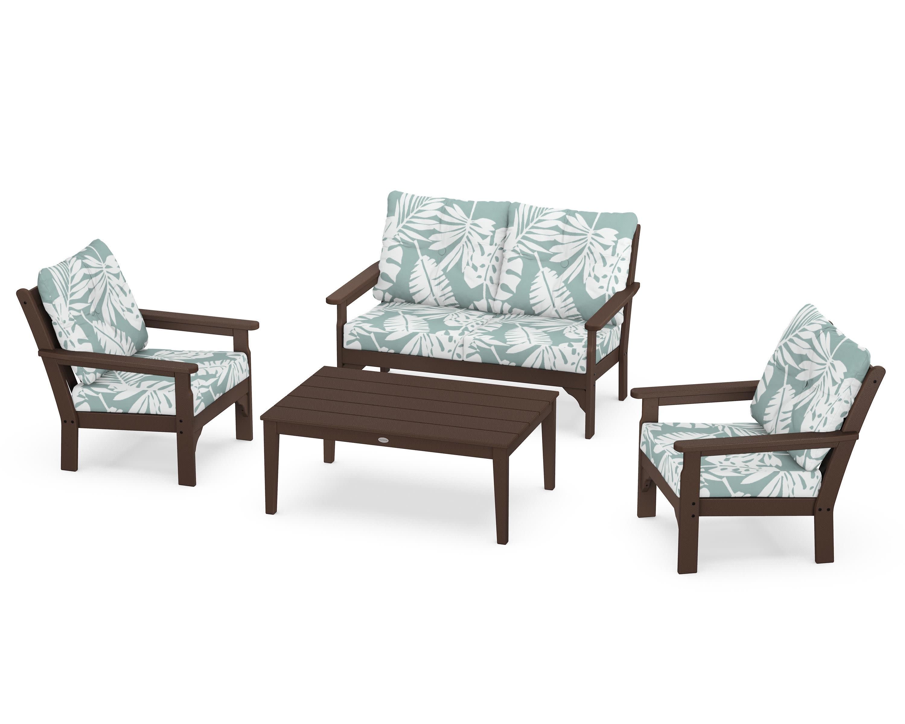 Vineyard 4-Piece Deep Seating Set in Mahogany / Leaf Glacier Spa