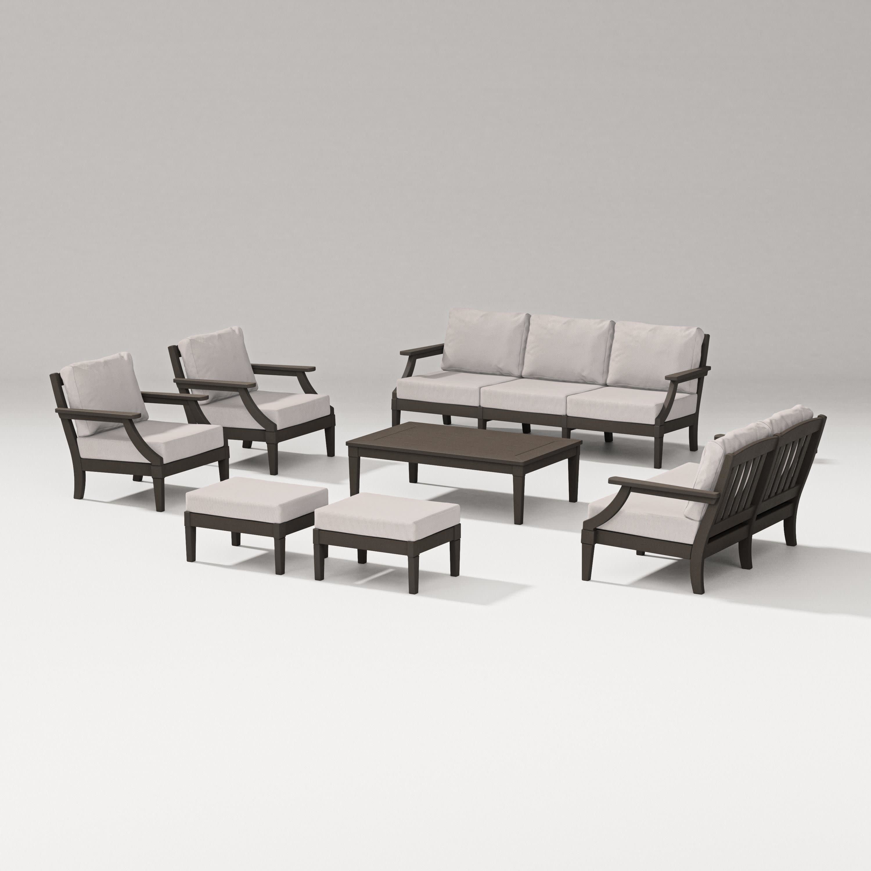 Estate 7-Piece Lounge Sofa Set in Vintage Coffee / Dune Burlap