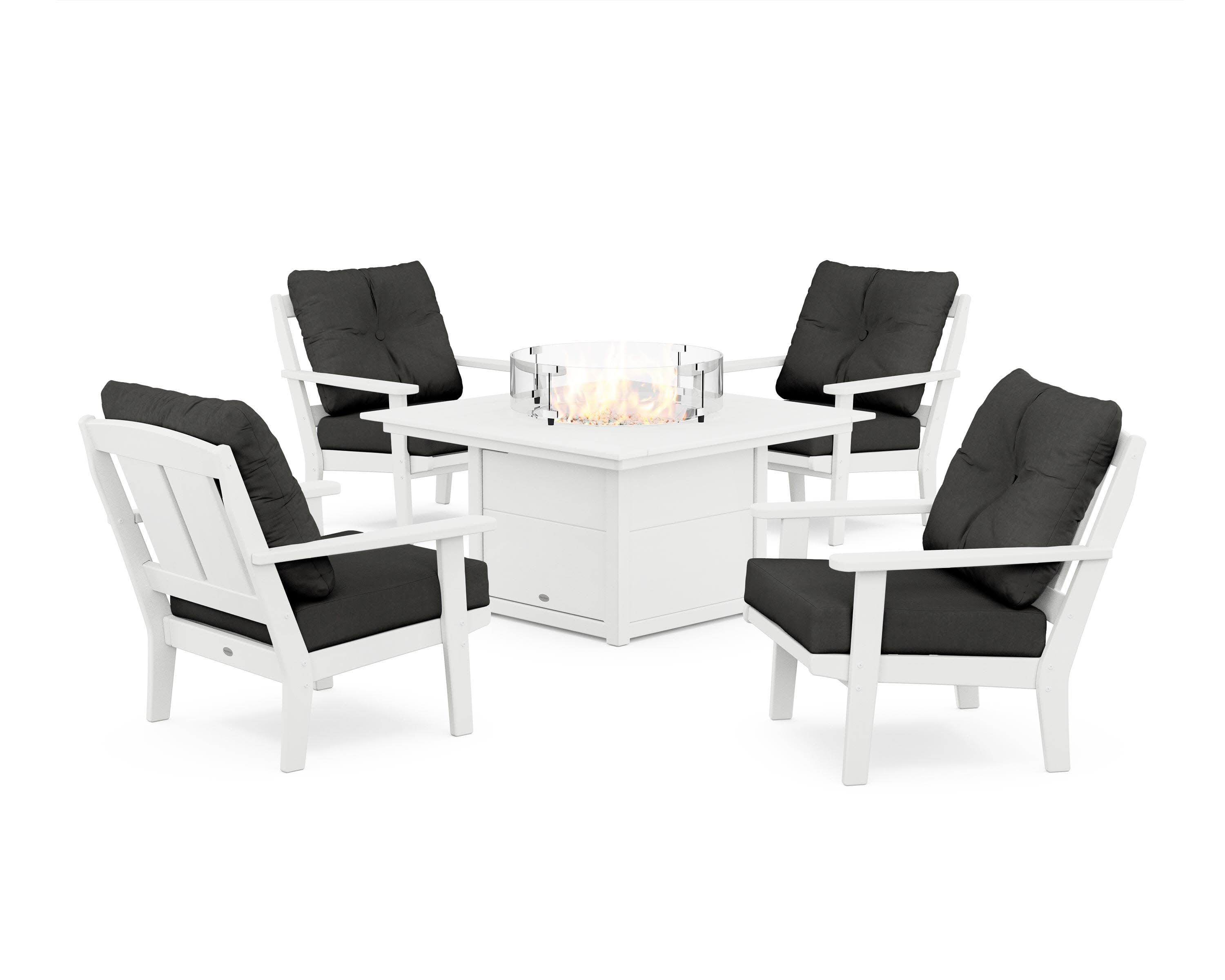 Mission 5-Piece Deep Seating Set with Fire Pit Table in White / Spectrum Carbon