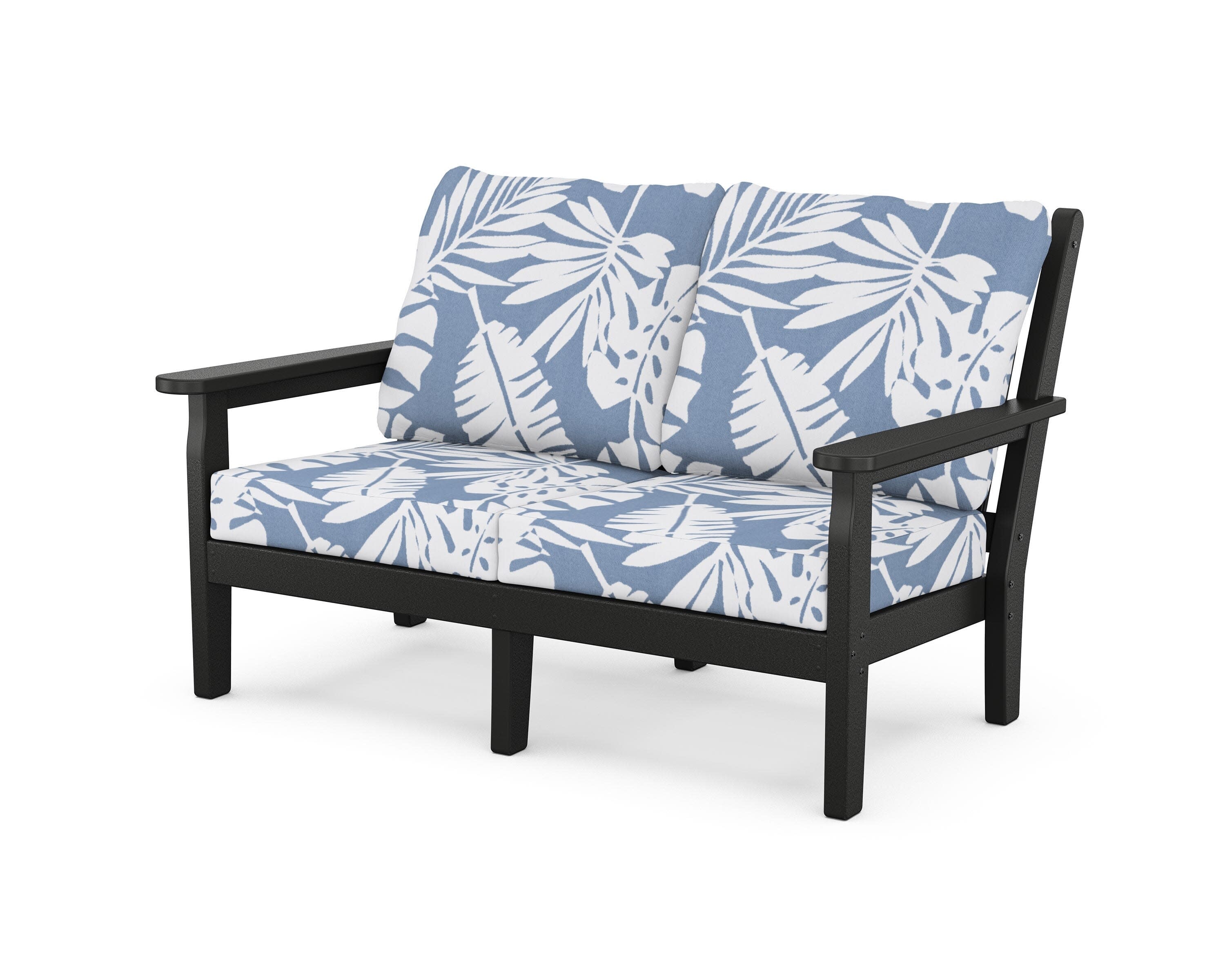 Chippendale Deep Seating Loveseat in Black / Leaf Sky Blue