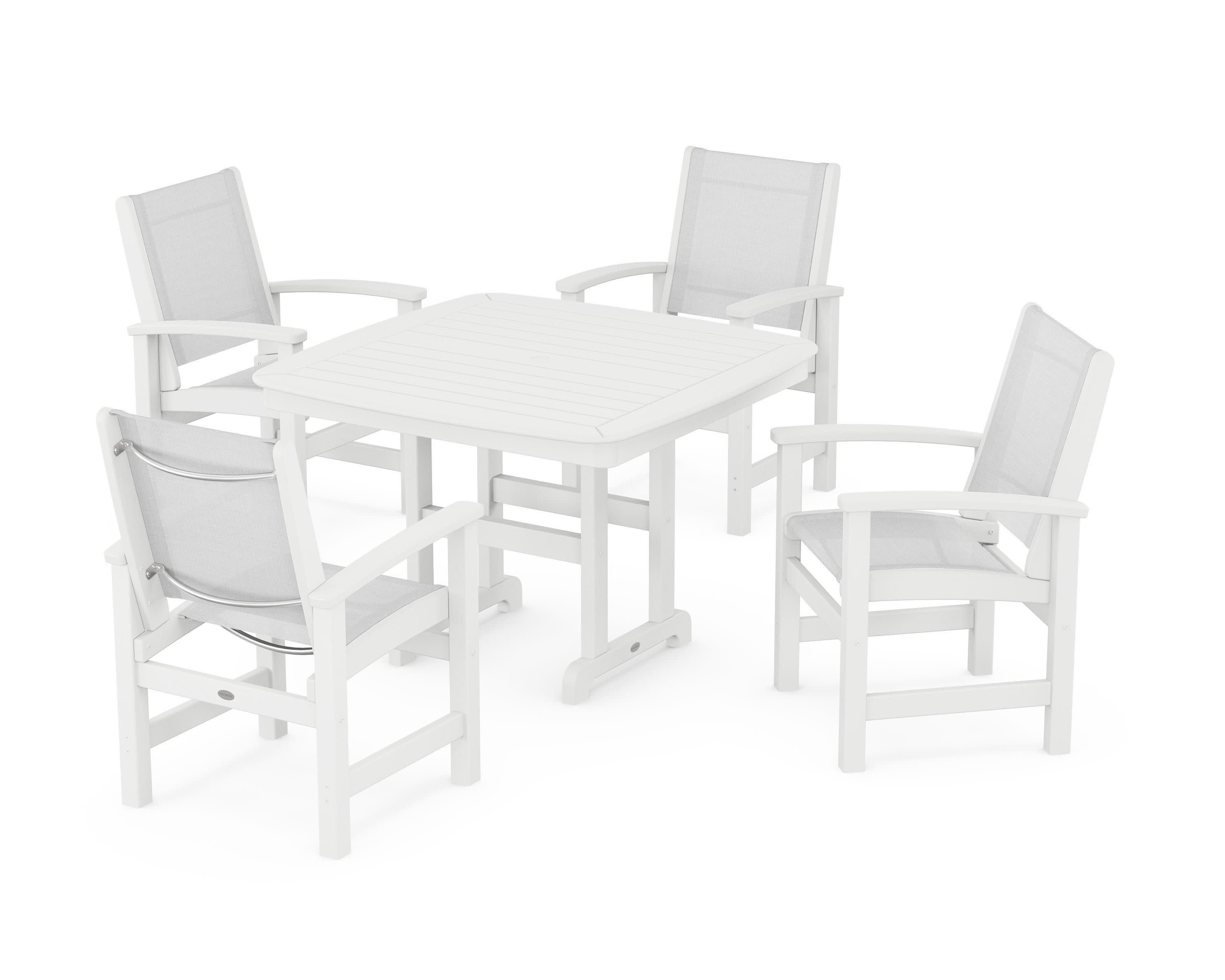 Coastal 5-Piece Dining Set in White / White Sling