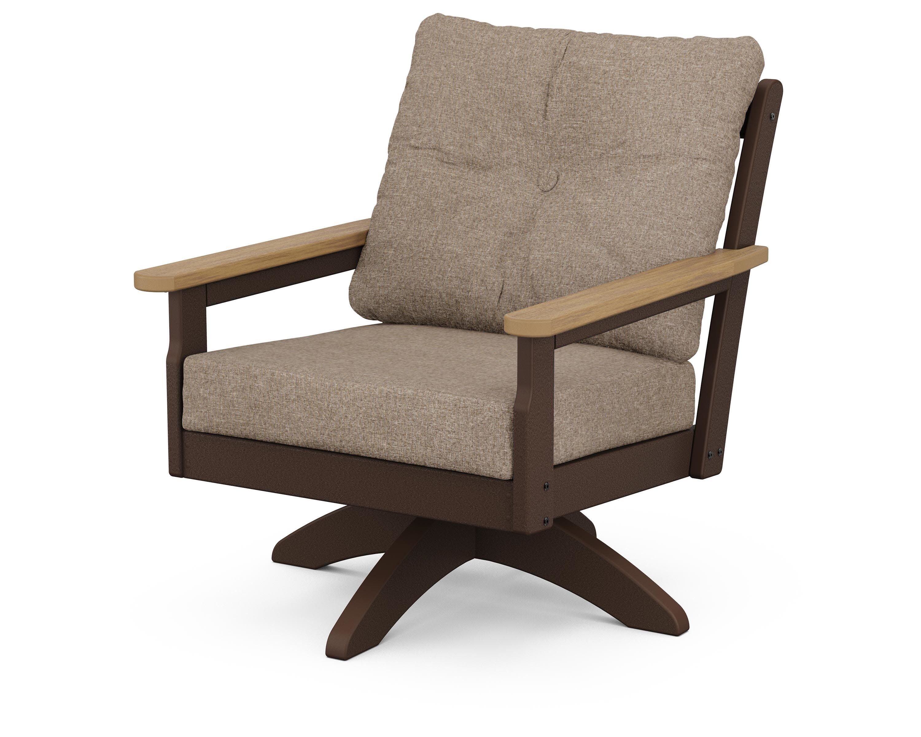 Vineyard Deep Seating Swivel Chair in Mahogany / Natural / Spiced Burlap
