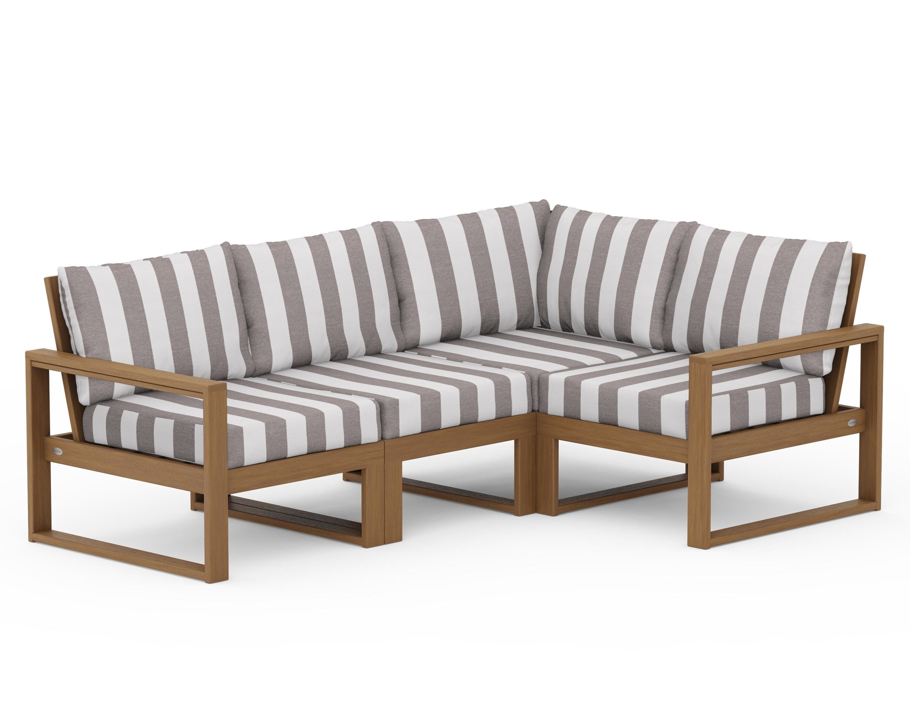 EDGE 4-Piece Modular Deep Seating Set in Natural / Cabana Stripe Grey Mist