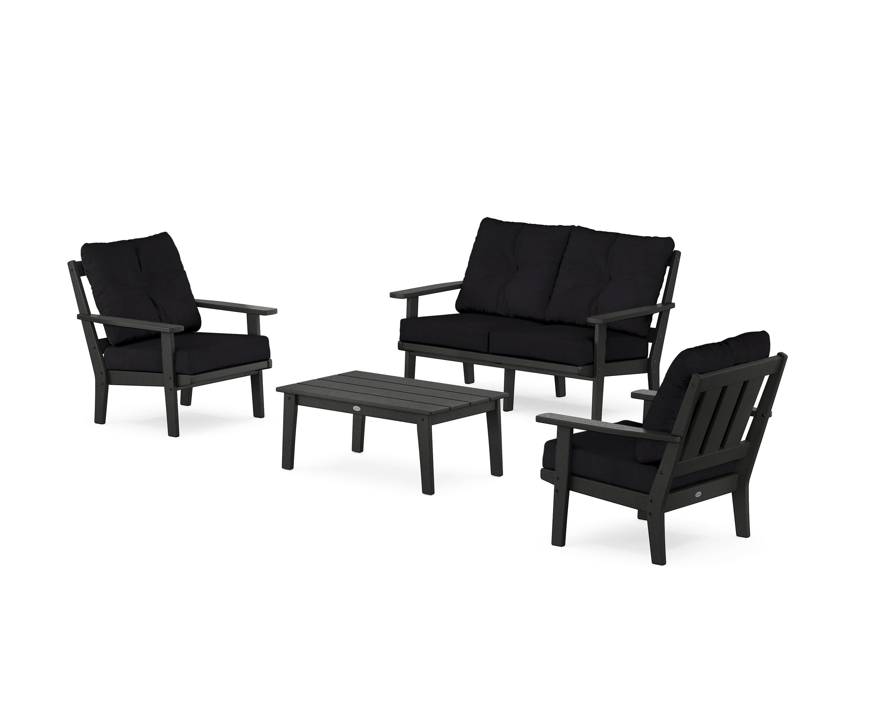 Oxford 4-Piece Deep Seating Set with Loveseat in Black / Midnight Linen