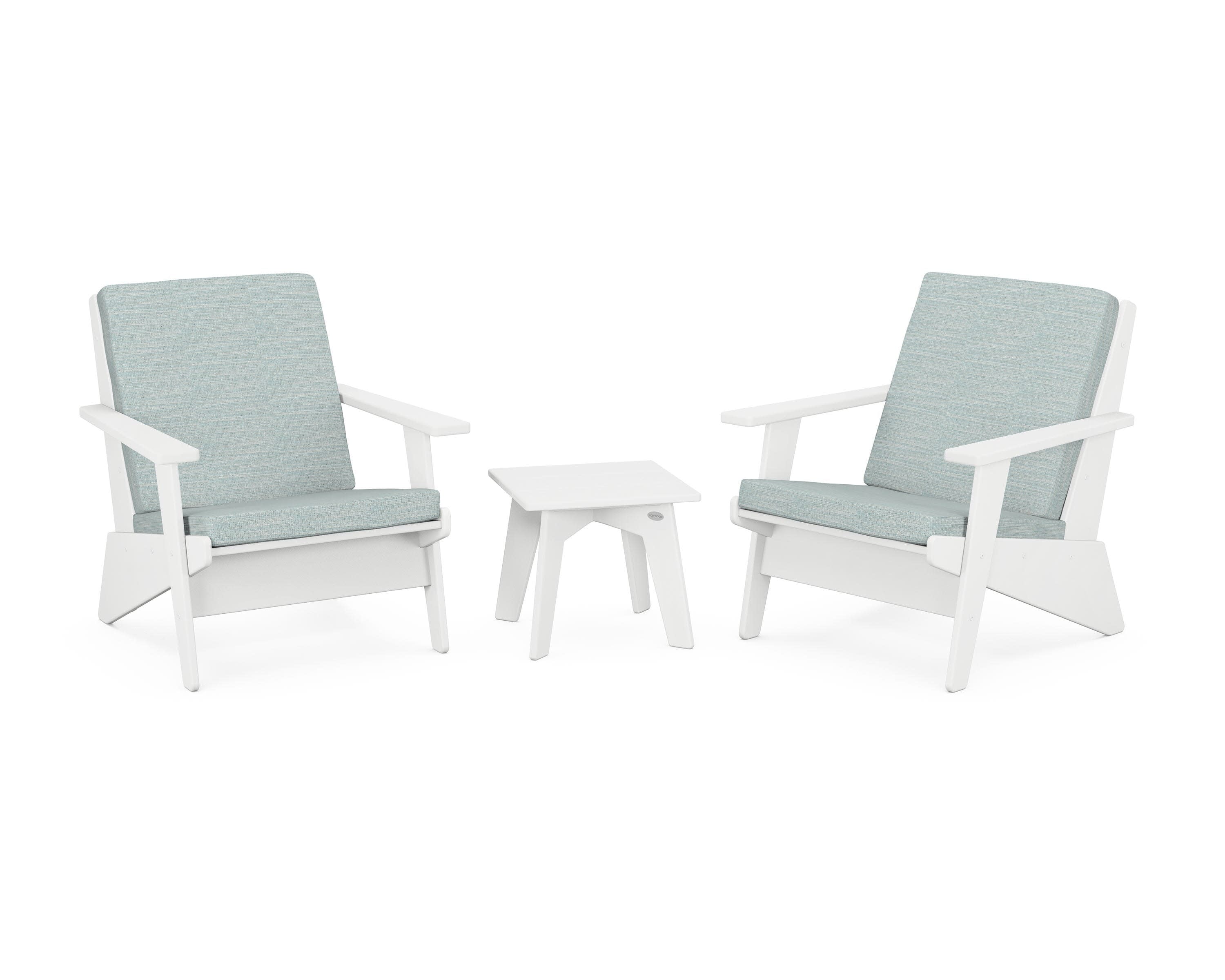 Riviera Modern Lounge 3-Piece Set in White / Soothe Mist
