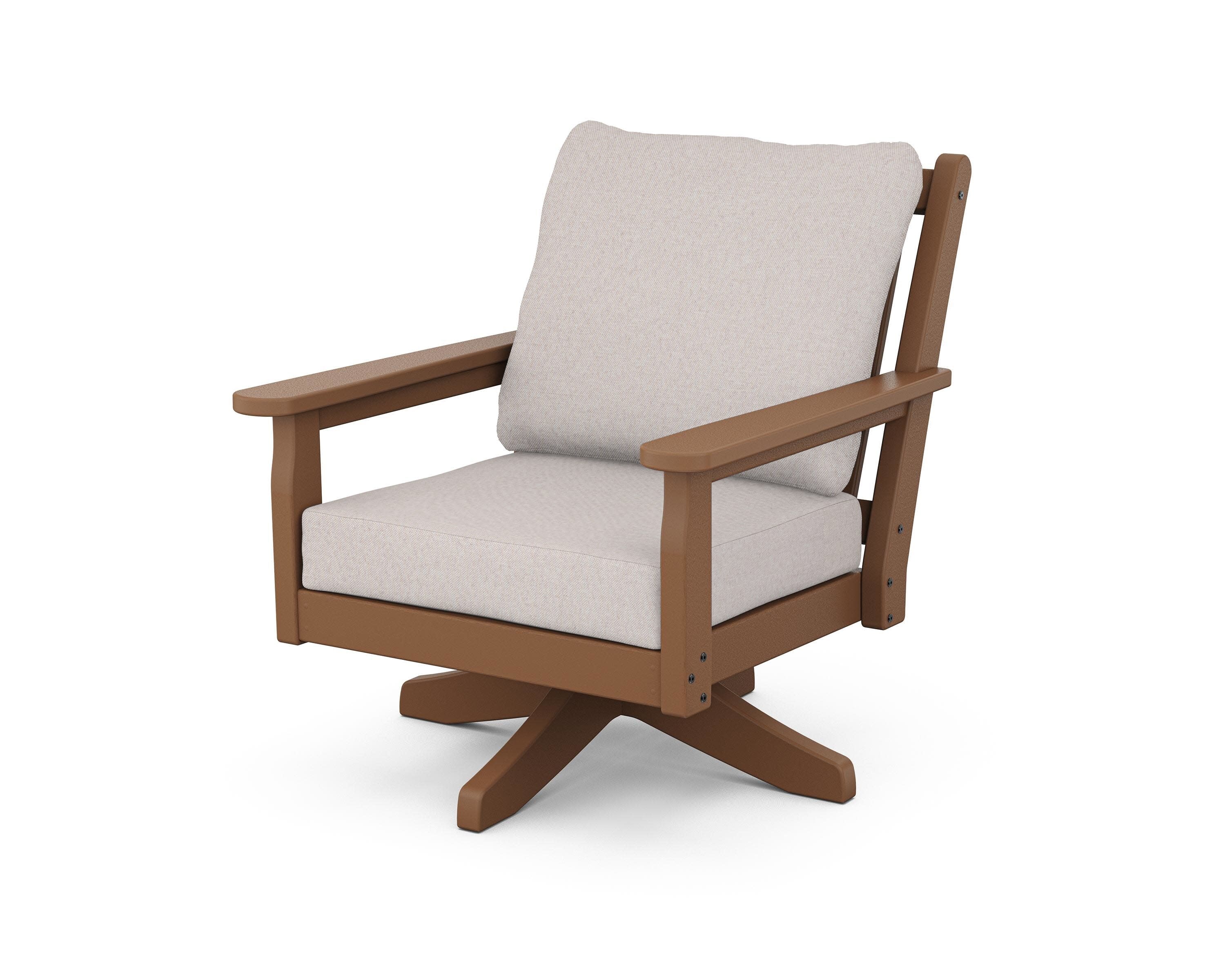 Chippendale Deep Seating Swivel Chair in Teak / Dune Burlap