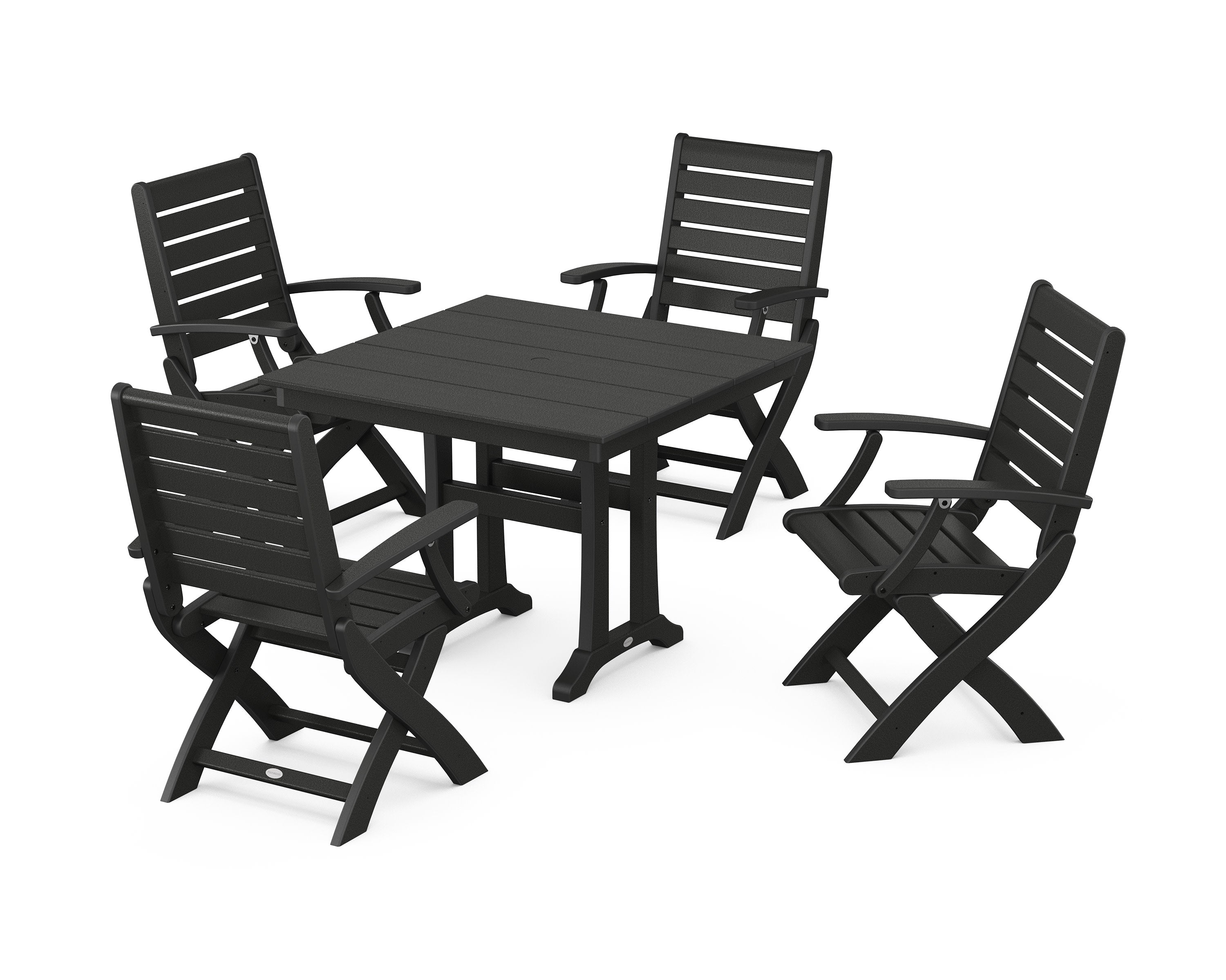 Signature Folding Chair 5-Piece Farmhouse Dining Set With Trestle Legs in Black