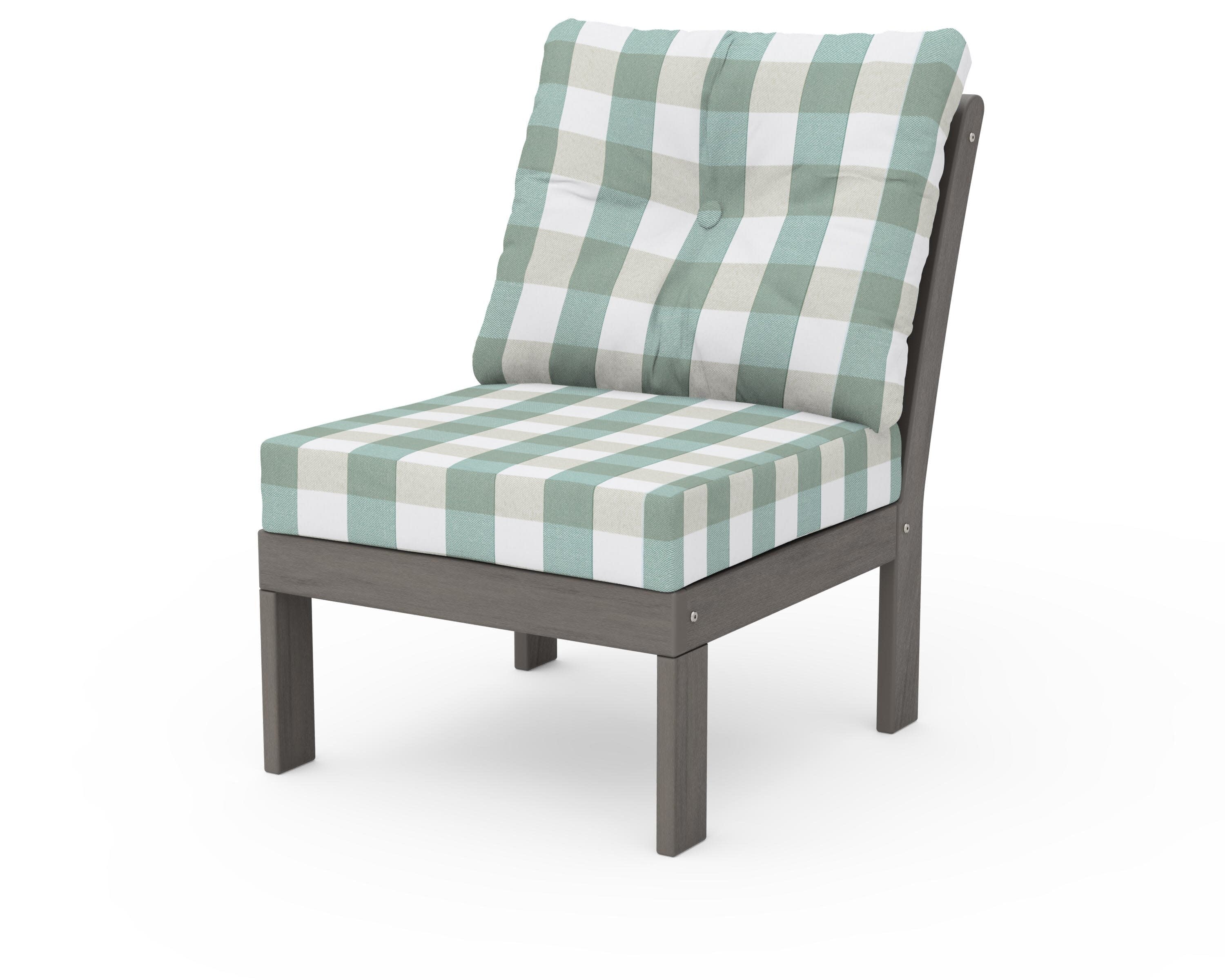Vineyard Modular Armless Chair in Driftwood / Buffalo Plaid Glacier Spa