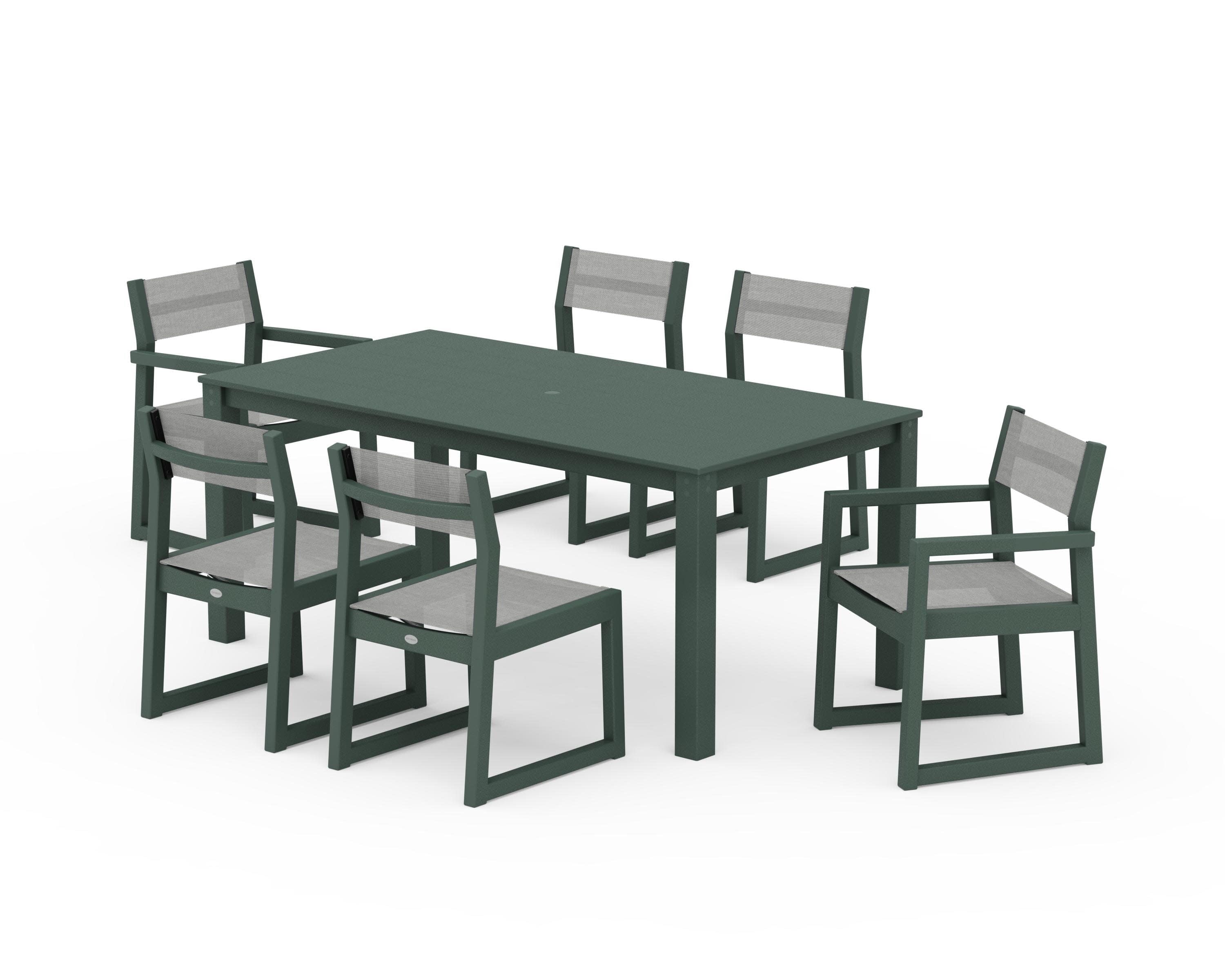 EDGE Sling 7-Piece Parsons Dining Set in Green / Metallic Sling