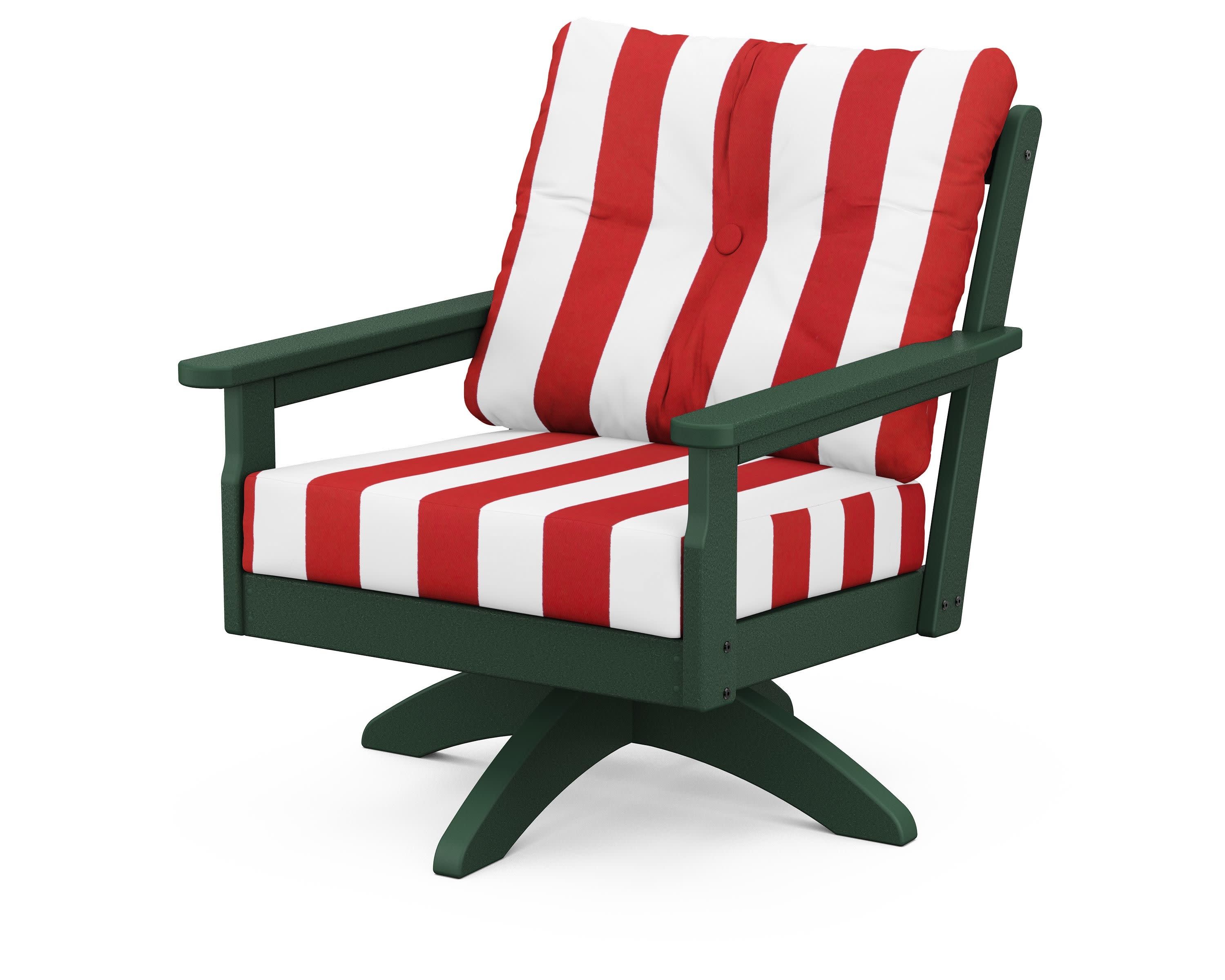 Vineyard Deep Seating Swivel Chair in Green / Cabana Stripe Crimson