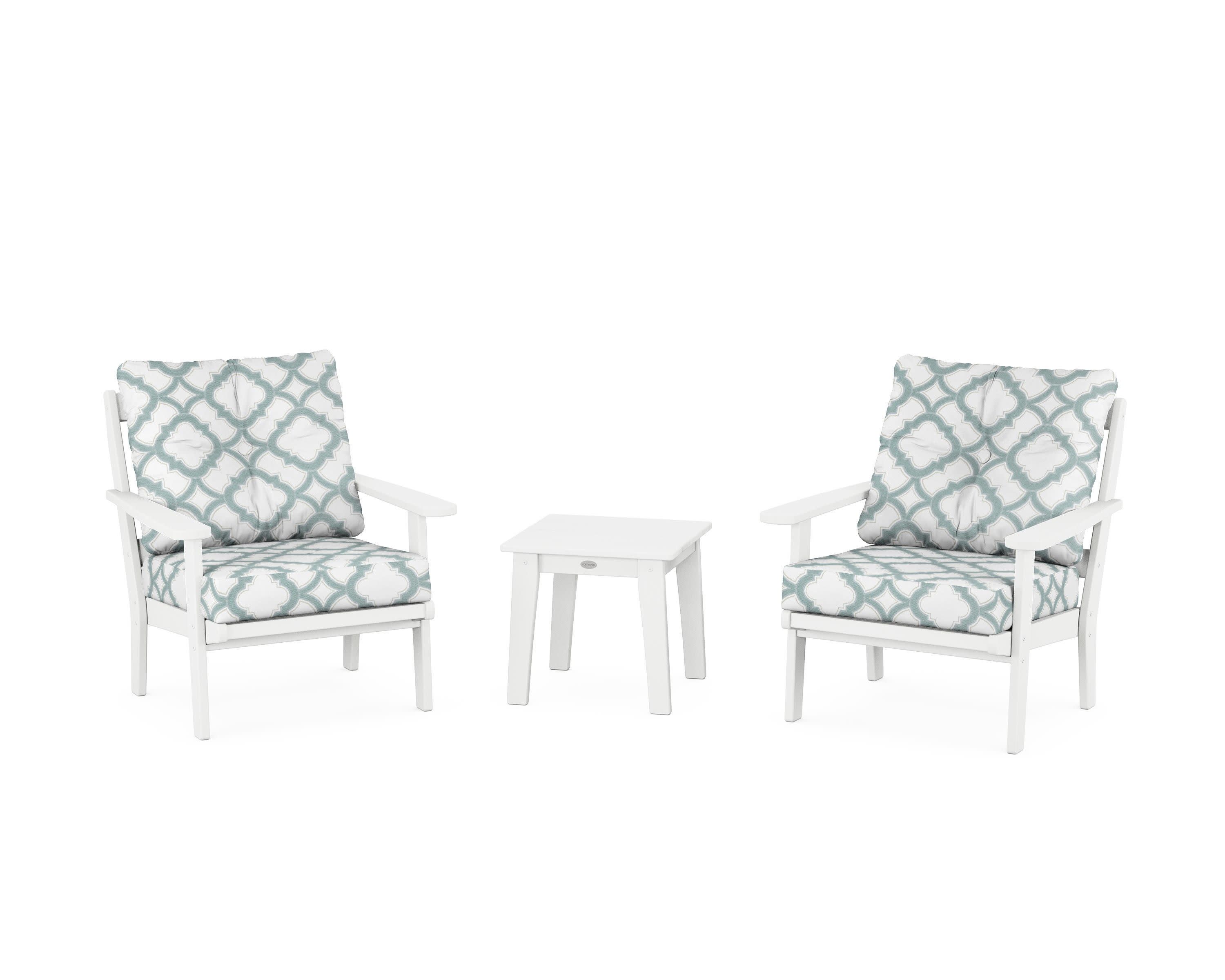 Mission 3-Piece Deep Seating Set in White / Trellis Glacier Spa