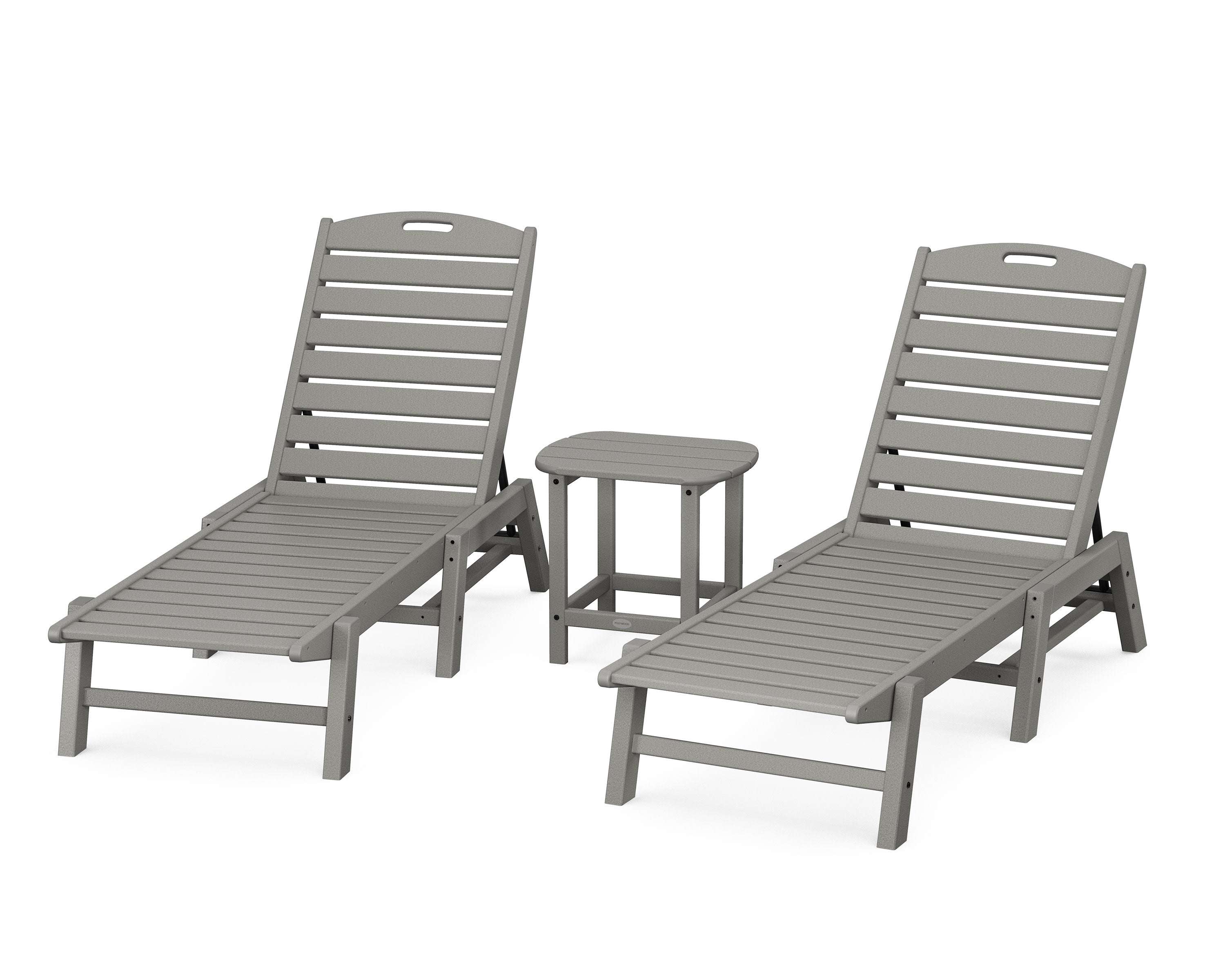Nautical 3-Piece Chaise Lounge Set with South Beach 18" Side Table in Slate Grey