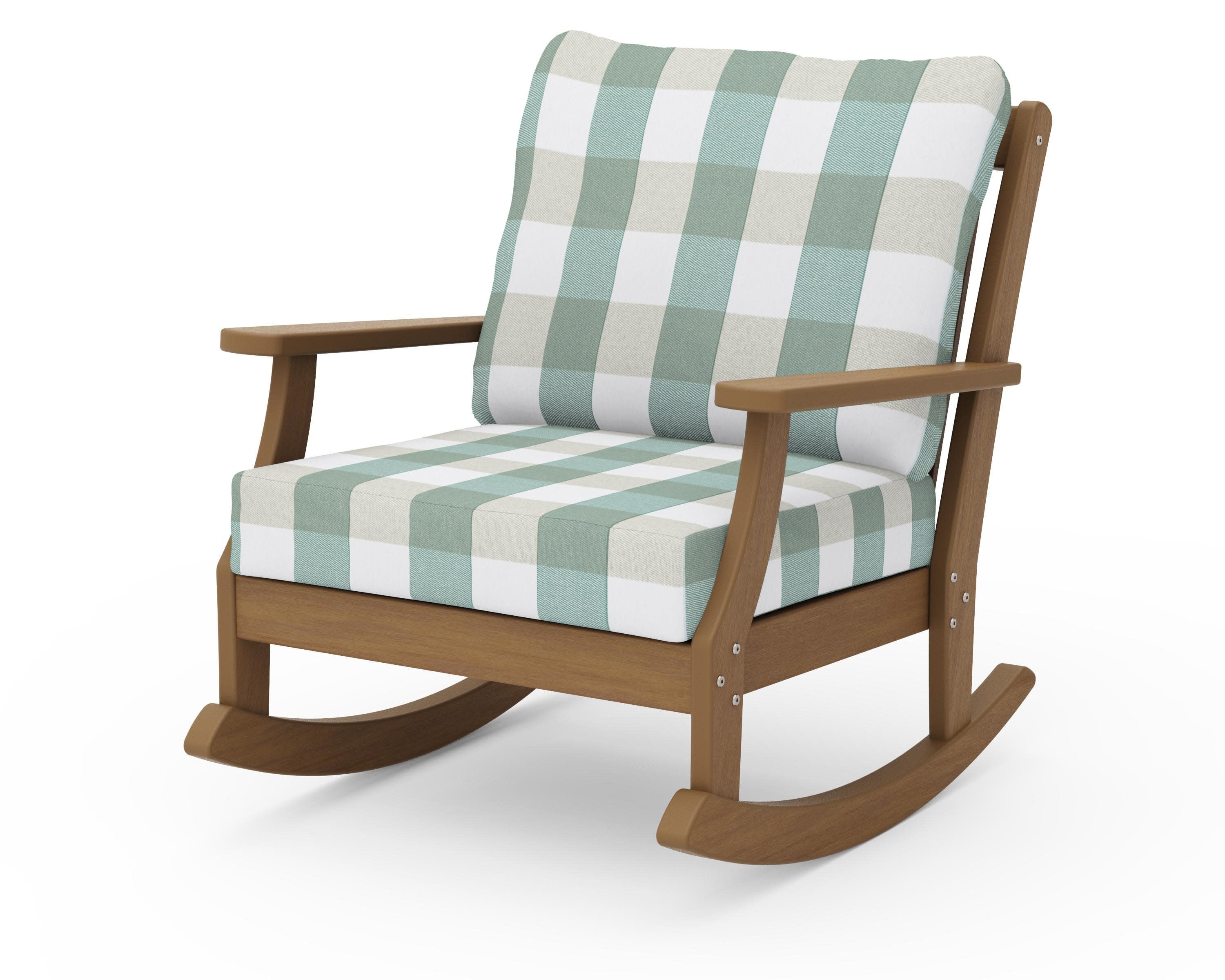 Braxton Deep Seating Rocking Chair in Natural / Buffalo Plaid Glacier Spa