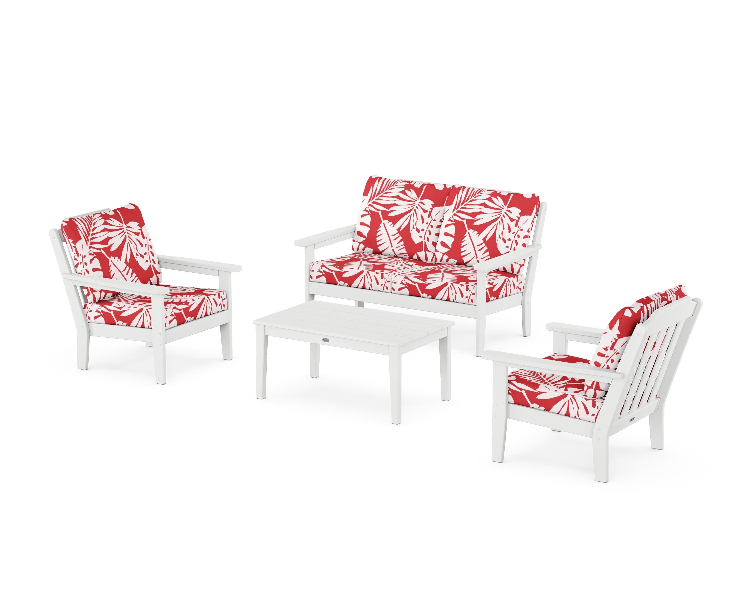 Cottage 4-Piece Deep Seating Set with Loveseat in White / Leaf Crimson
