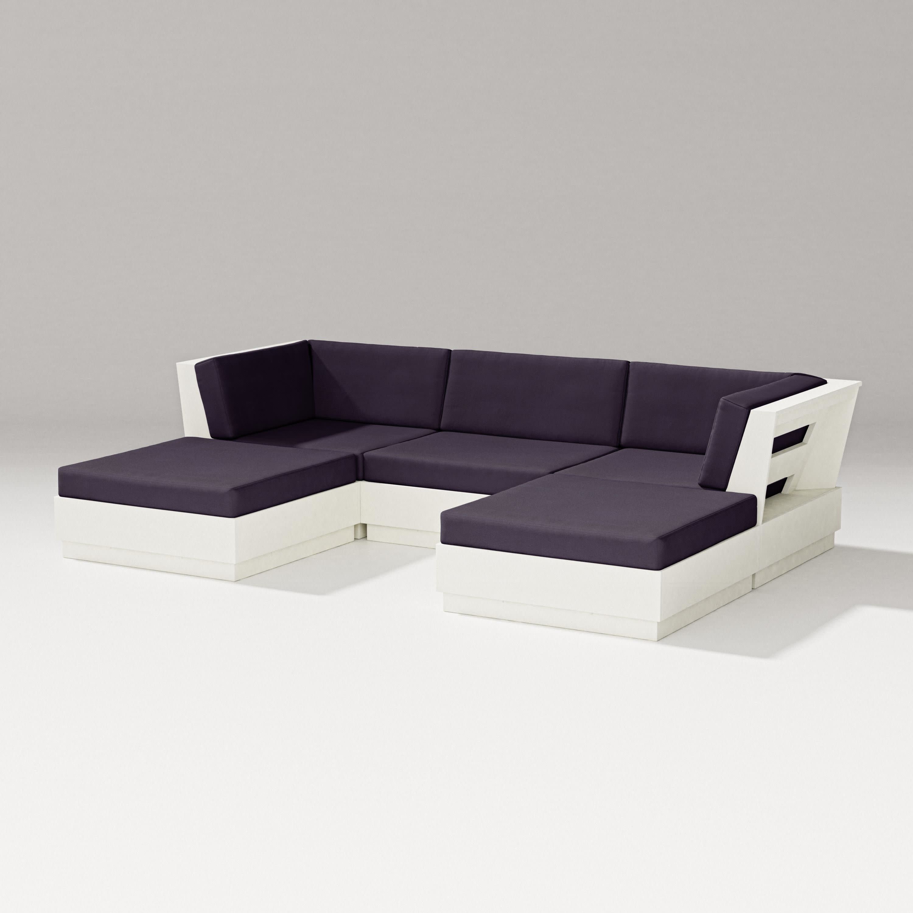 Elevate Double Chaise Sectional in Vintage White / Navy Linen