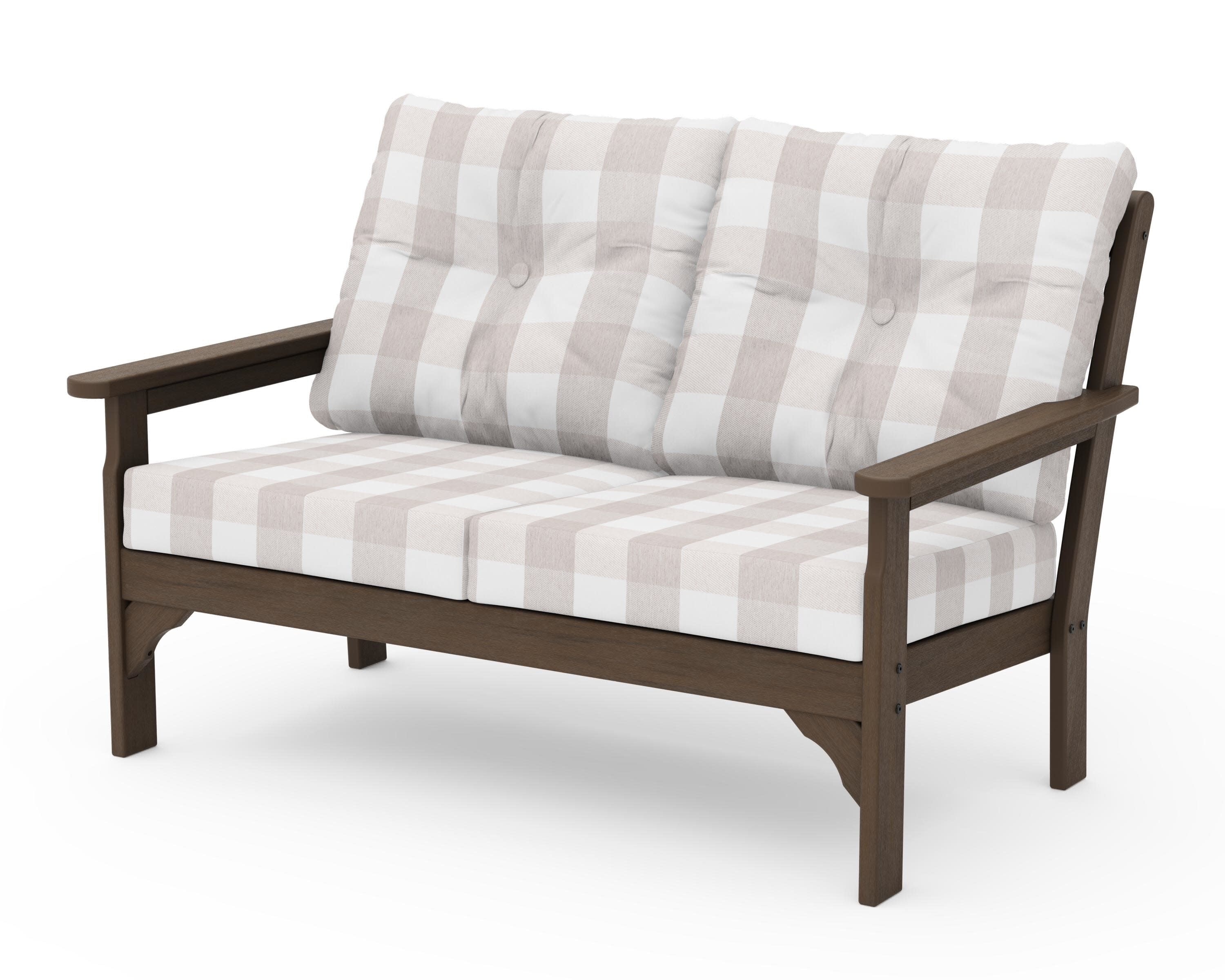 Vineyard Deep Seating Loveseat in Kona / Buffalo Plaid Dune Burlap