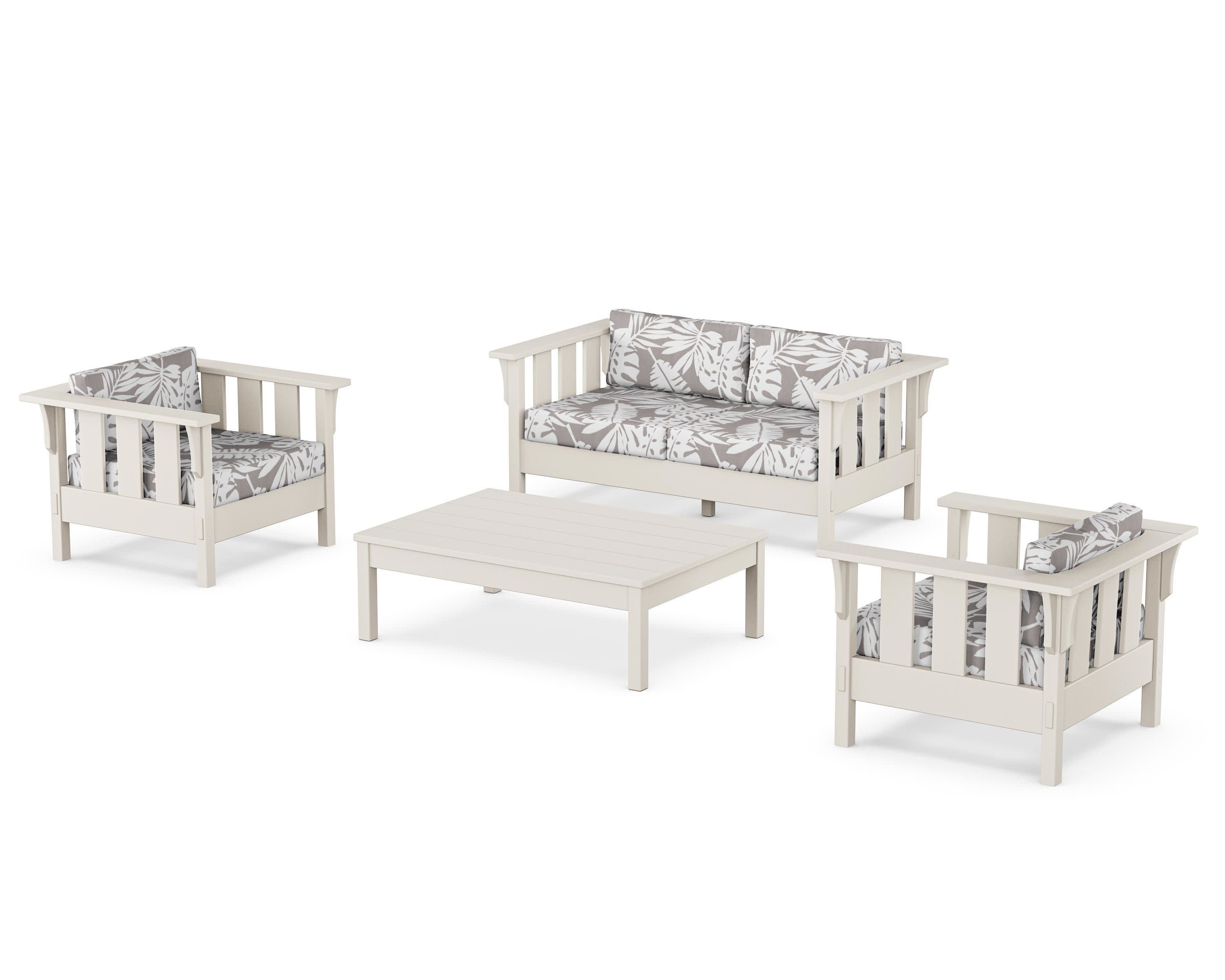 Acadia 4-Piece Deep Seating Set with Loveseat in Sand / Leaf Grey Mist