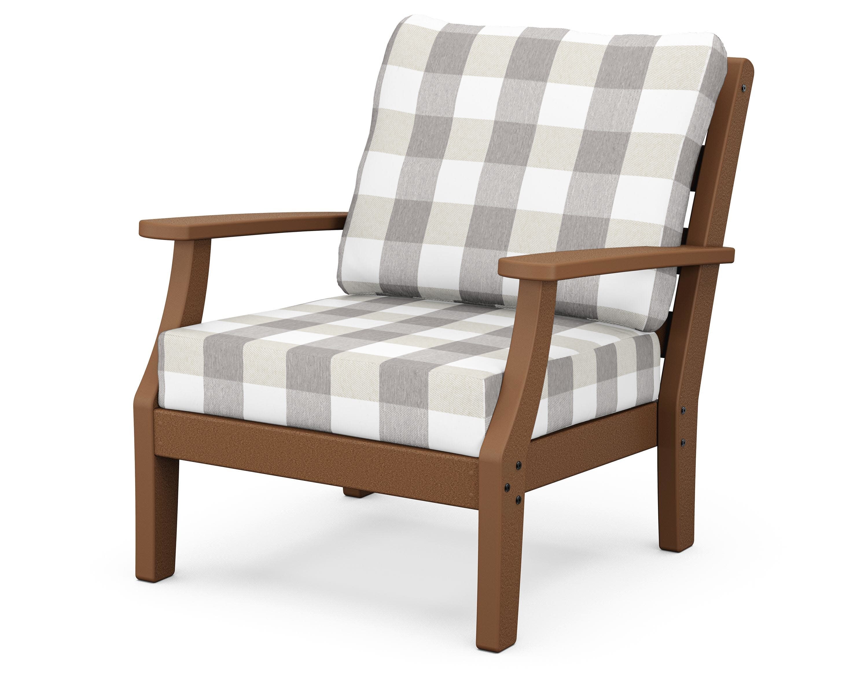 Chesapeake Deep Seating Chair in Teak / Buffalo Plaid Grey Mist