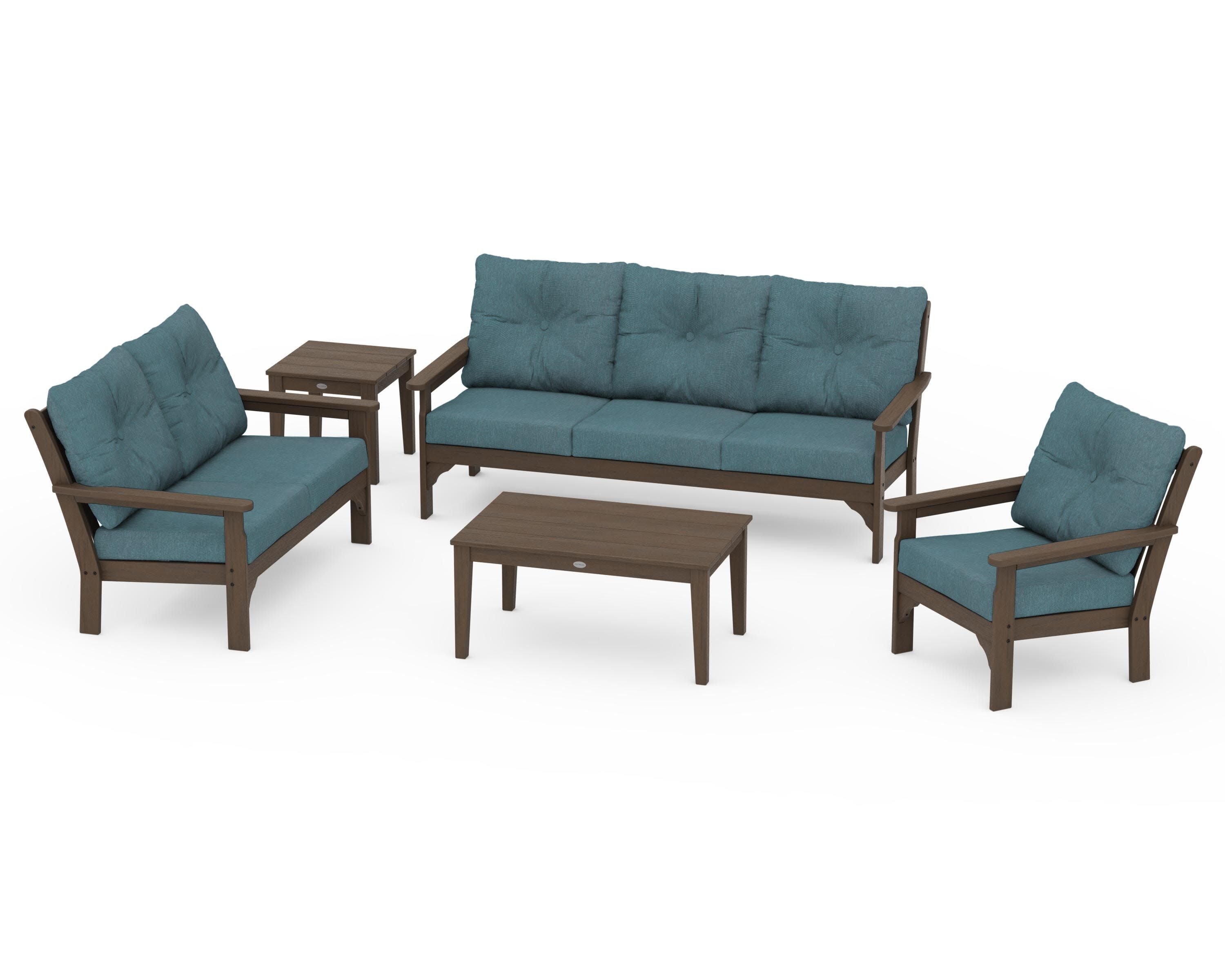 Vineyard 5 Piece Deep Seating Set in Kona / Ocean Teal