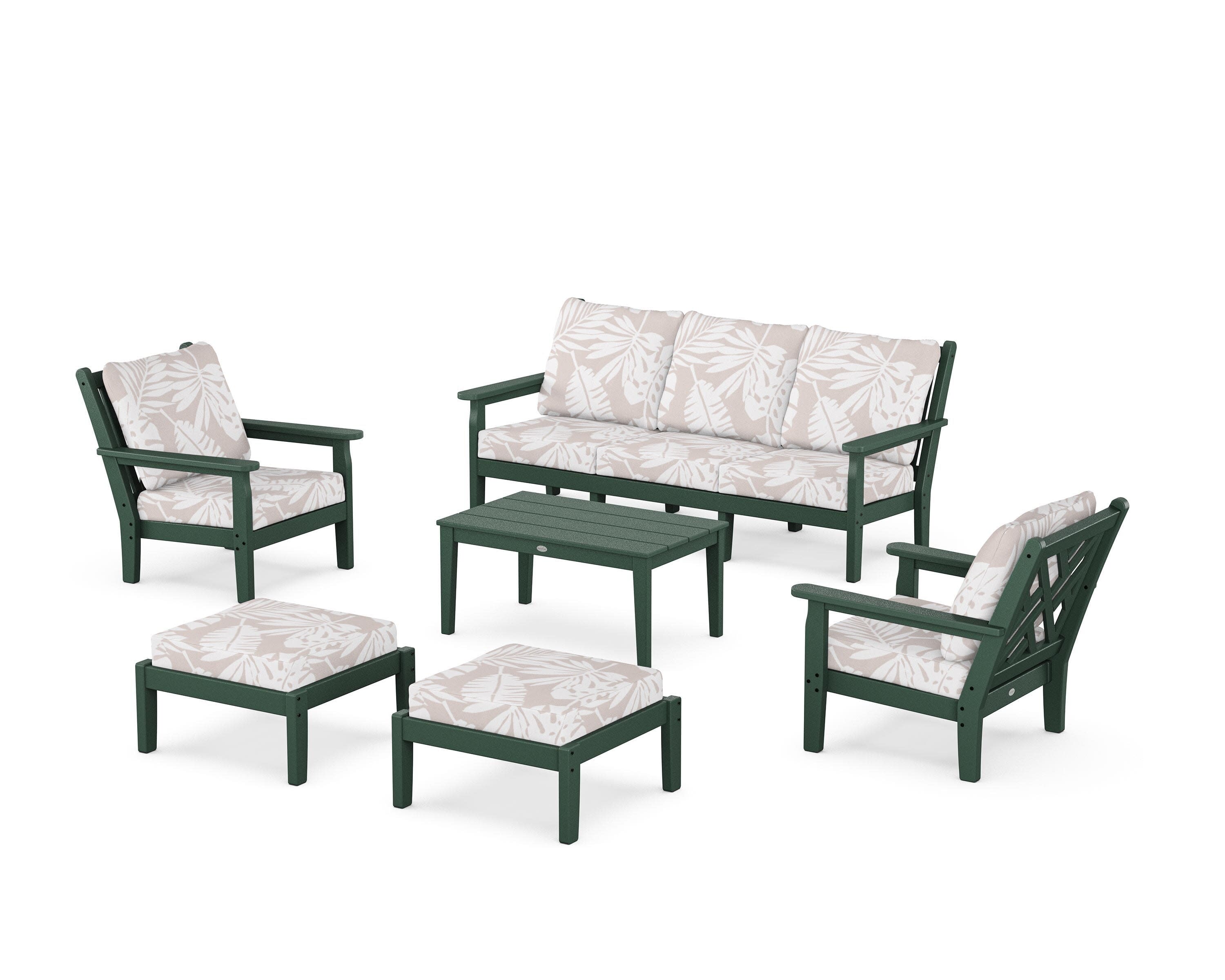 Chippendale 6-Piece Lounge Sofa Set in Green / Leaf Dune Burlap