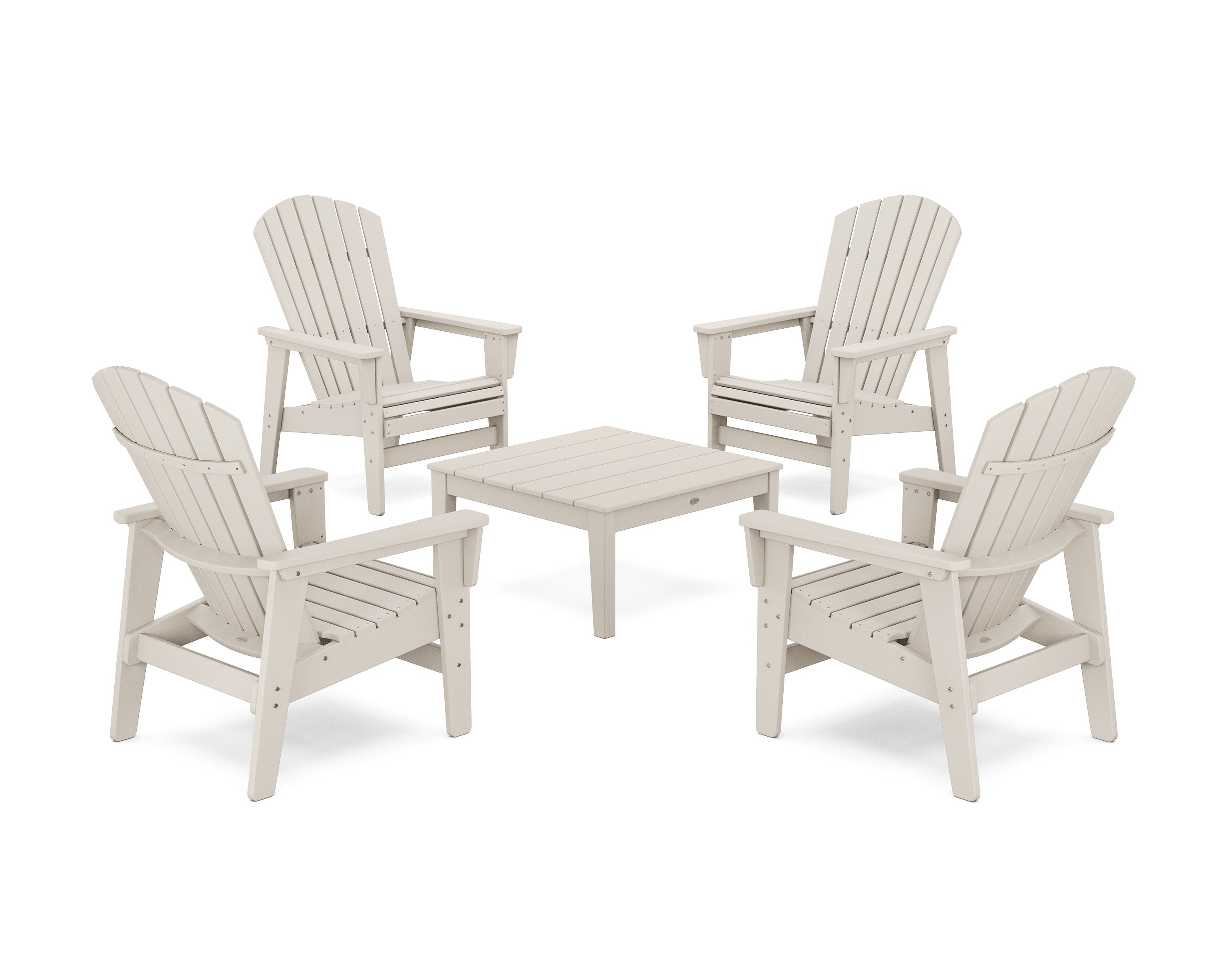 5-Piece Nautical Grand Upright Adirondack Chair Conversation Group in Sand