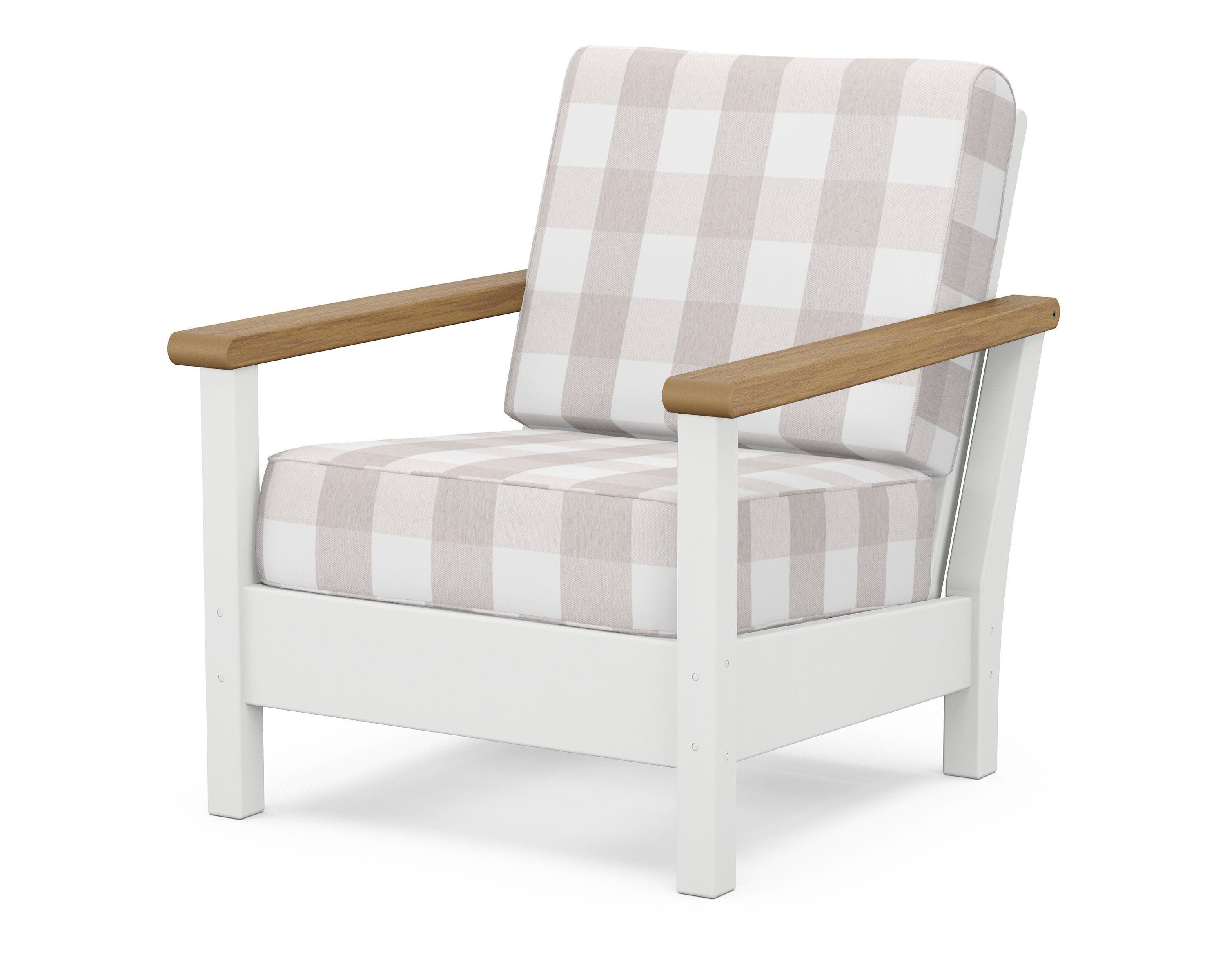 Harbour Deep Seating Chair in White / Natural / Buffalo Plaid Dune Burlap