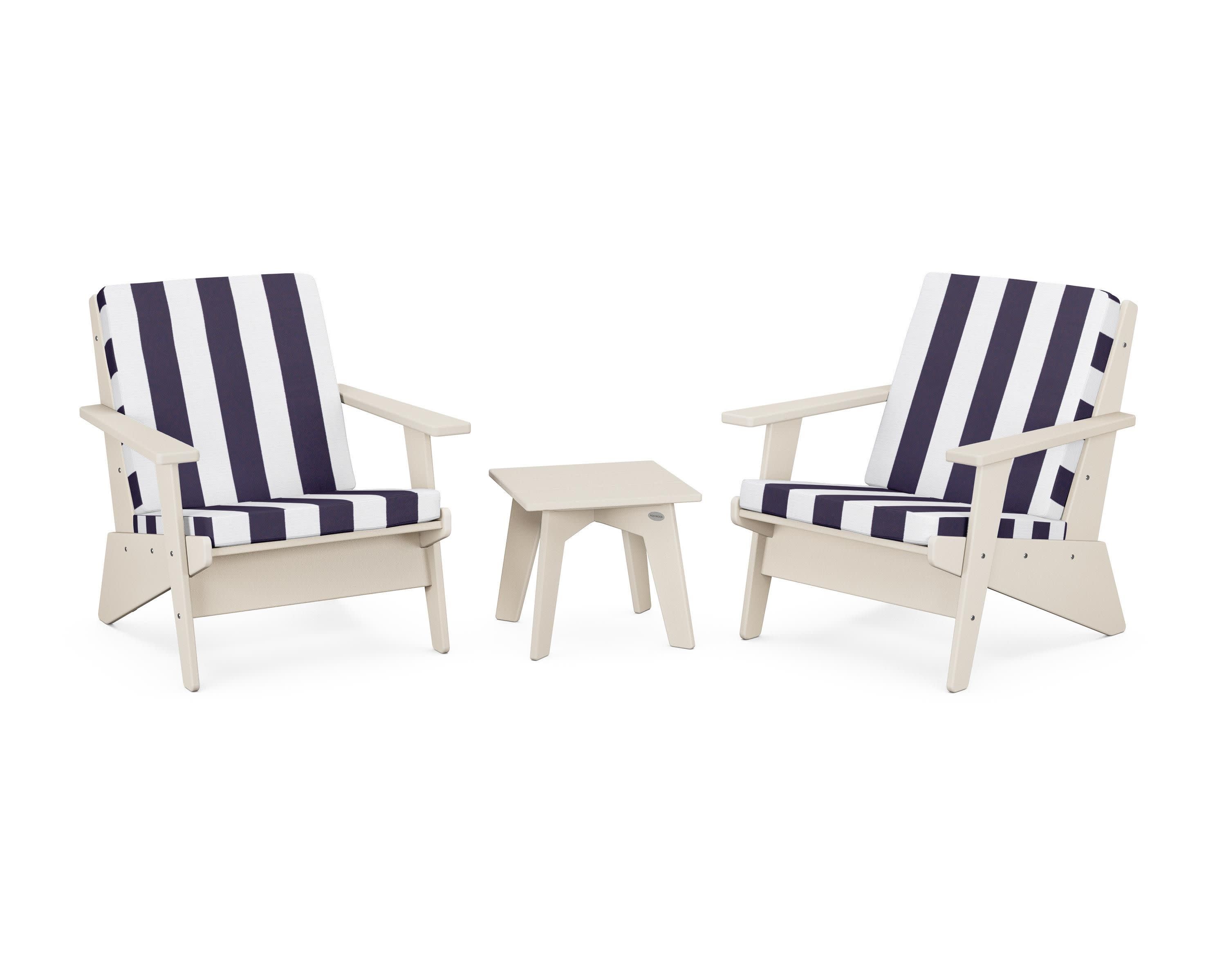 Riviera Modern Lounge 3-Piece Set in Sand / Cabana Stripe Navy