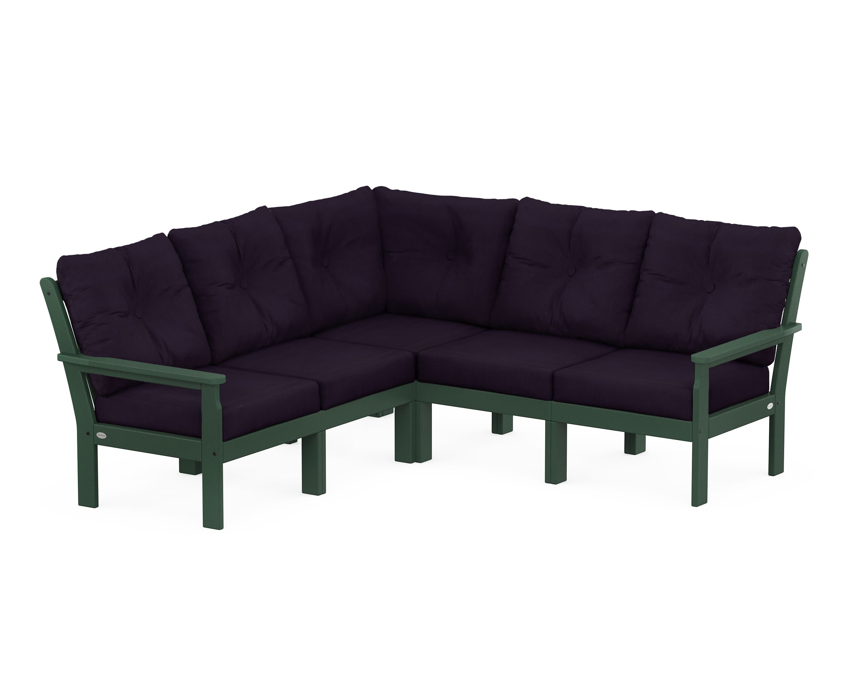 Vineyard 5-Piece Sectional in Green / Navy Linen