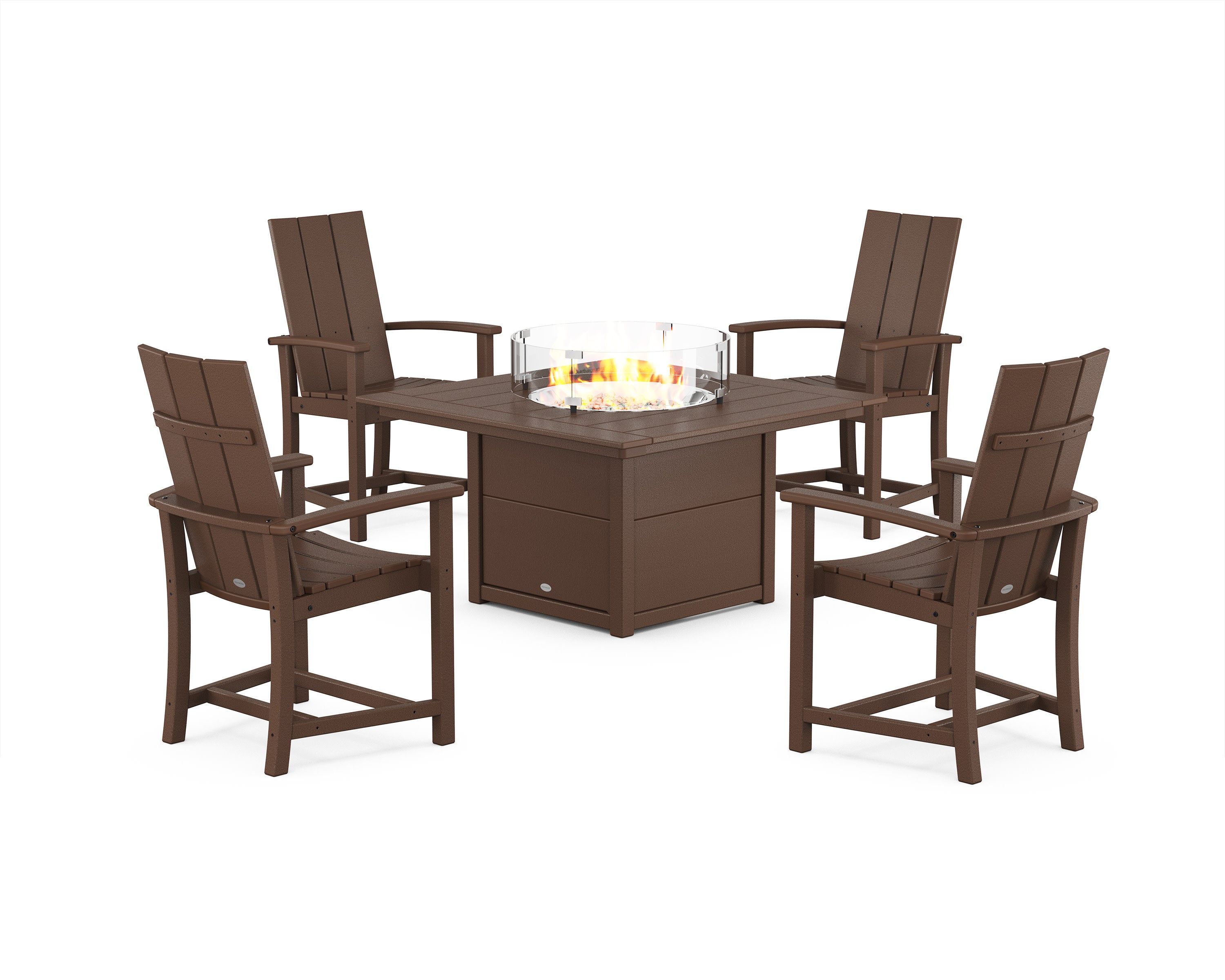 Modern 4-Piece Upright Adirondack Conversation Set with Fire Pit Table in Mahogany